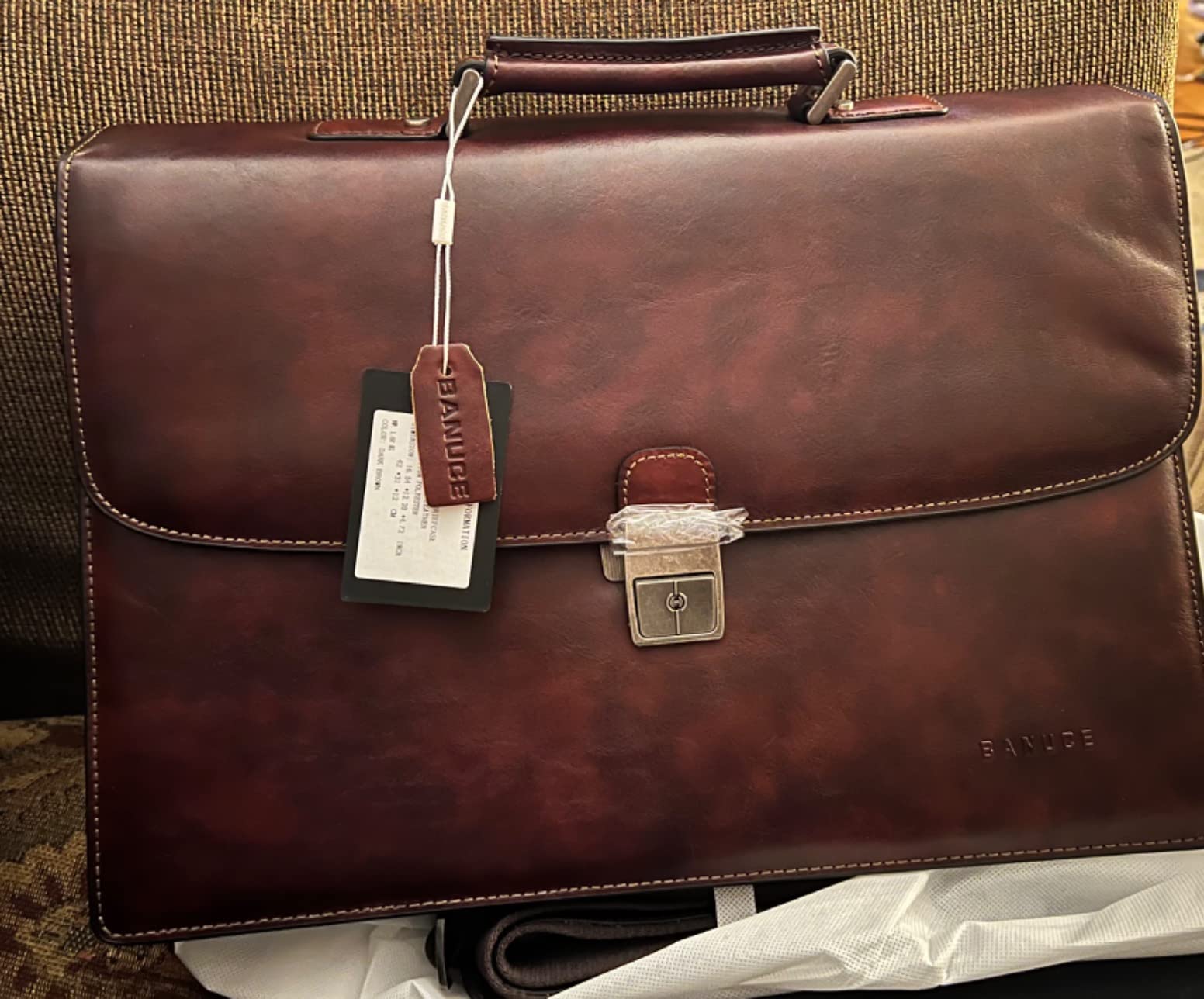 Banuce Italian Full Grain Leather Briefcase for Men Lawyer Briefcase | Fits 15.6 inch Laptop, Travel-friendly Luggage Strap, Anti-Theft Key Lock, Expandable, Detachable Shoulder Strap, Work, Business Travel customer photo 1