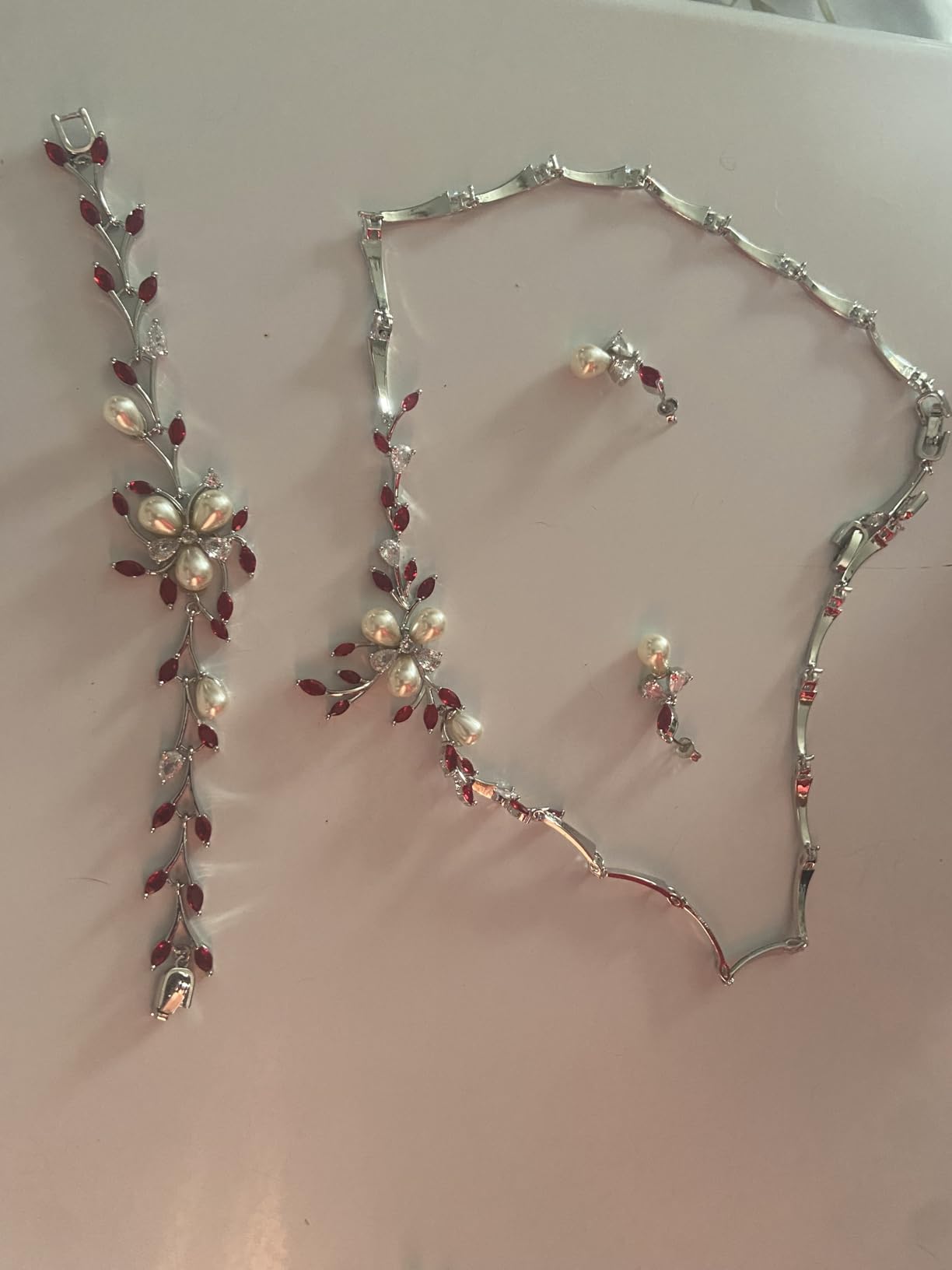 EVER FAITH Marquise CZ Pearl Flower Leaf Filigree Bridal Jewelry Set customer photo 2