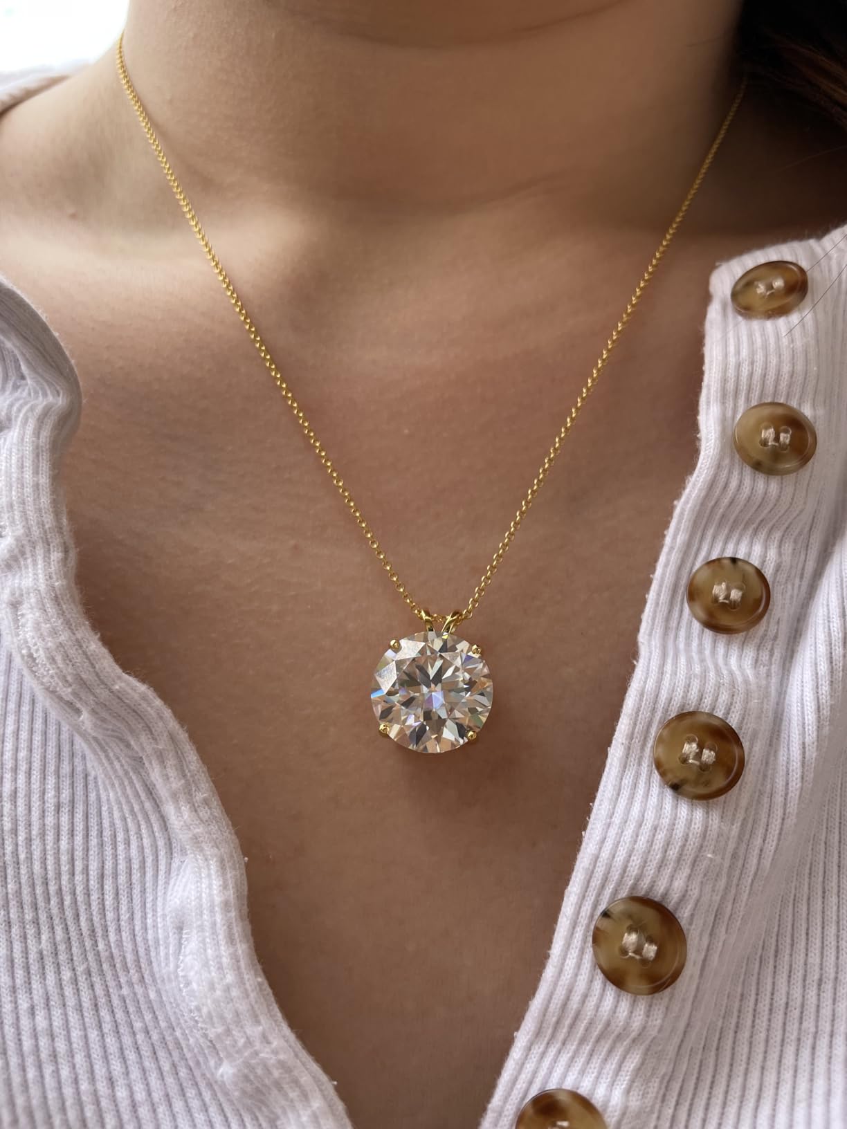 Moissanite Necklace 0.1-12 Carats 18K Gold Vermeil 925 Sterling Silver Necklace 3-15MM Solitaire D Color VVS1 Round Lab Created Moissanite Pendant Dainty Gold Necklaces for Women Jewelry Gifts customer photo 2