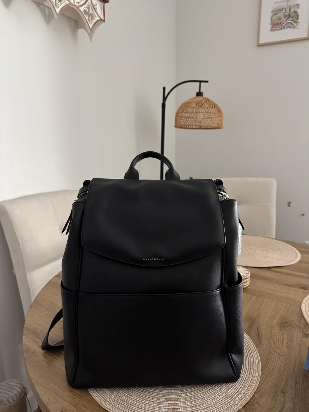 MIA + SOPHIA Leather Diaper Bag Backpack with USB Charging port, Changing Pad, Stroller Straps (Brown Olivia) customer photo 2
