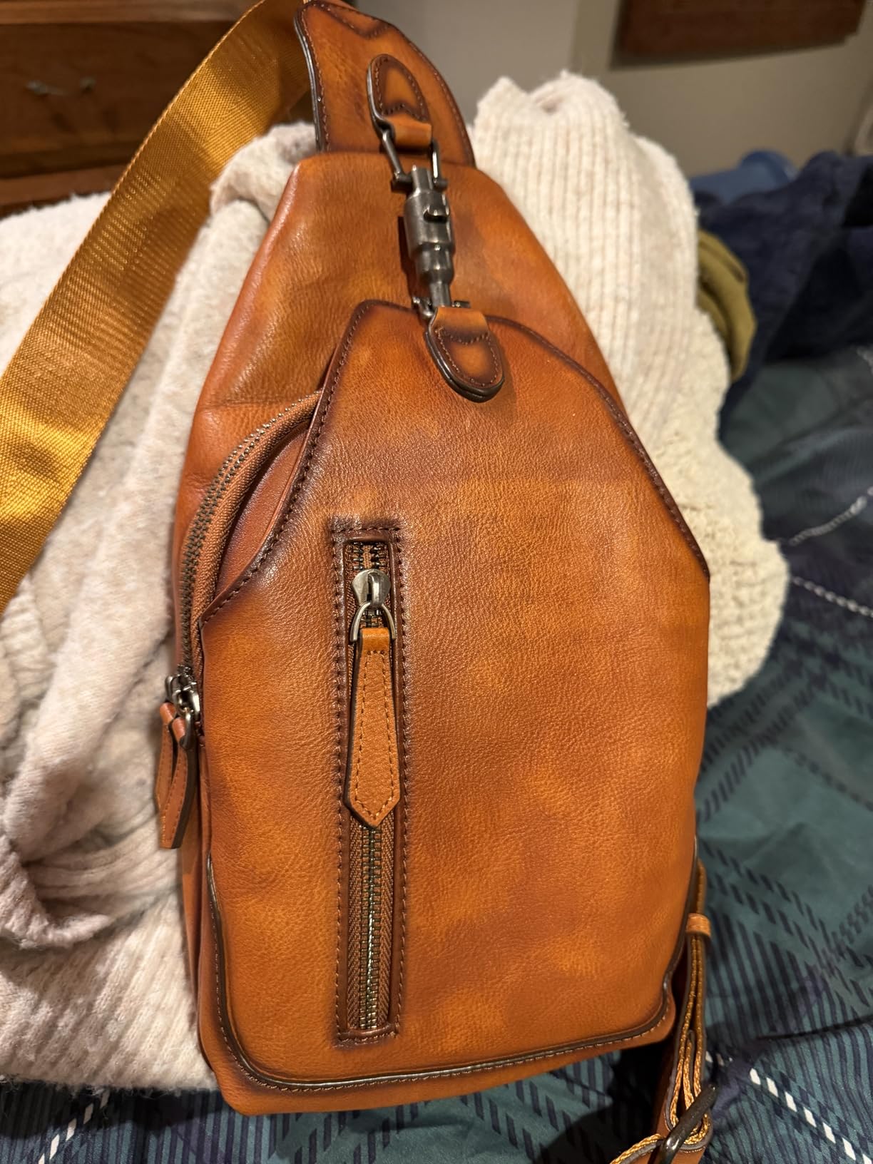 Genuine Leather Sling Bag for Men and Women Real Leather Shoulder Crossbody Bag Chest Bag Sling Backpack Purse customer photo 1
