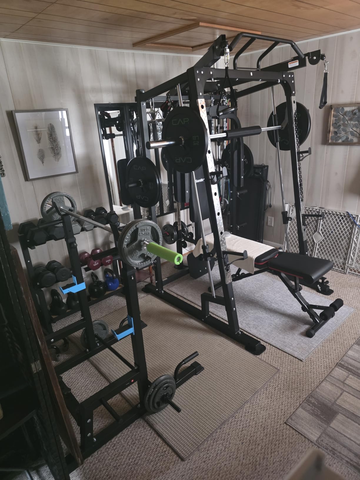 SunHome Smith Machine, 2000LBS Power Cage Squat Rack with Smith Bar, LAT Pull-Down Systems, Cable Crossover Machine for Home Gym customer photo 1