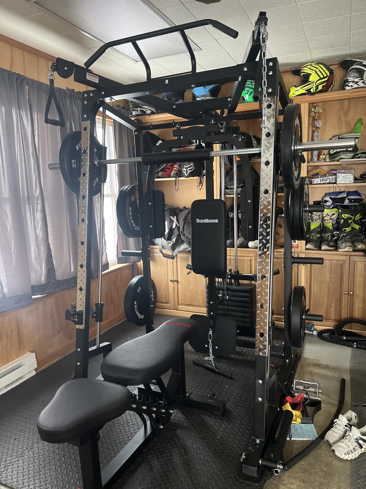 SunHome Smith Machine, 2000LBS Power Cage Squat Rack with Smith Bar, LAT Pull-Down Systems, Cable Crossover Machine for Home Gym customer photo 2