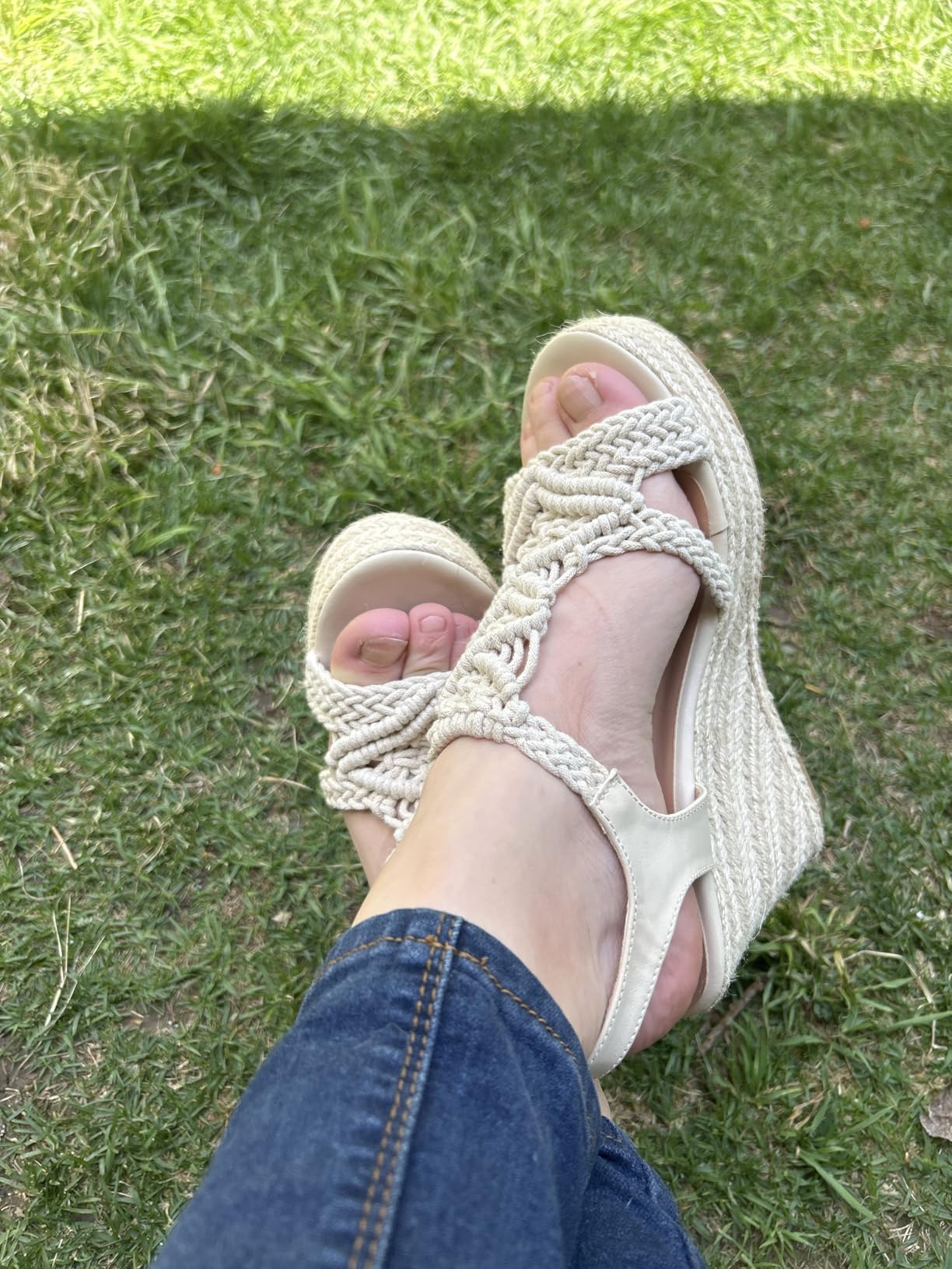 Women's Woven Espadrille Wedge Sandals Bohemian Braided Open Toe Summer Shoes with Adjustable Strap 3.9 Platform Heel for Wide Feet, Comfortable Walking customer photo 1