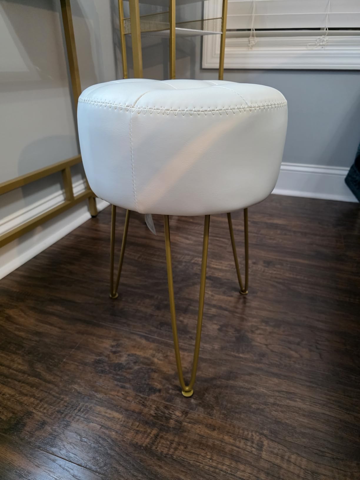 LUE BONA Faux Leather Vanity Stool Chair for Makeup Room, Brown Stool for Vanity, 19