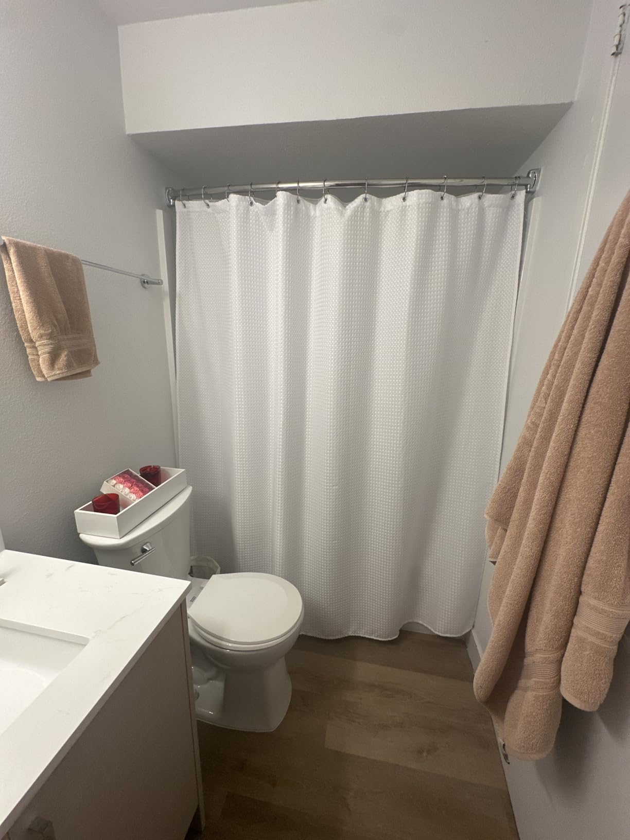 GORILLA GRIP White Waffle Style Textured Fabric Shower Curtain, 72x72 | Thick Weighted Wrinkle and Rust Resistant, Hotel Quality Design, Heavy Duty for Bathroom Showers, Bath Tubs, Machine Washable customer photo 1