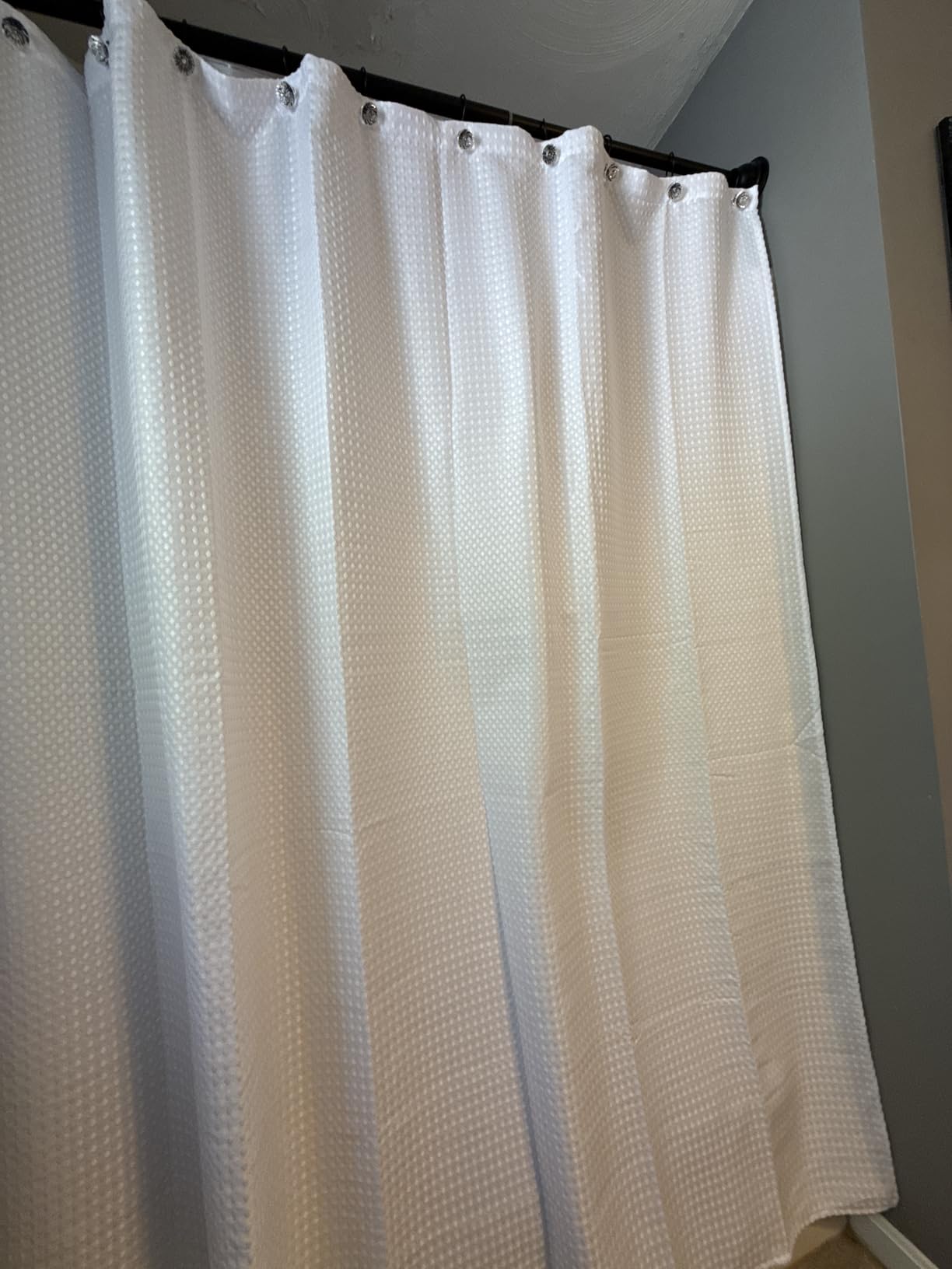 GORILLA GRIP White Waffle Style Textured Fabric Shower Curtain, 72x72 | Thick Weighted Wrinkle and Rust Resistant, Hotel Quality Design, Heavy Duty for Bathroom Showers, Bath Tubs, Machine Washable customer photo 2