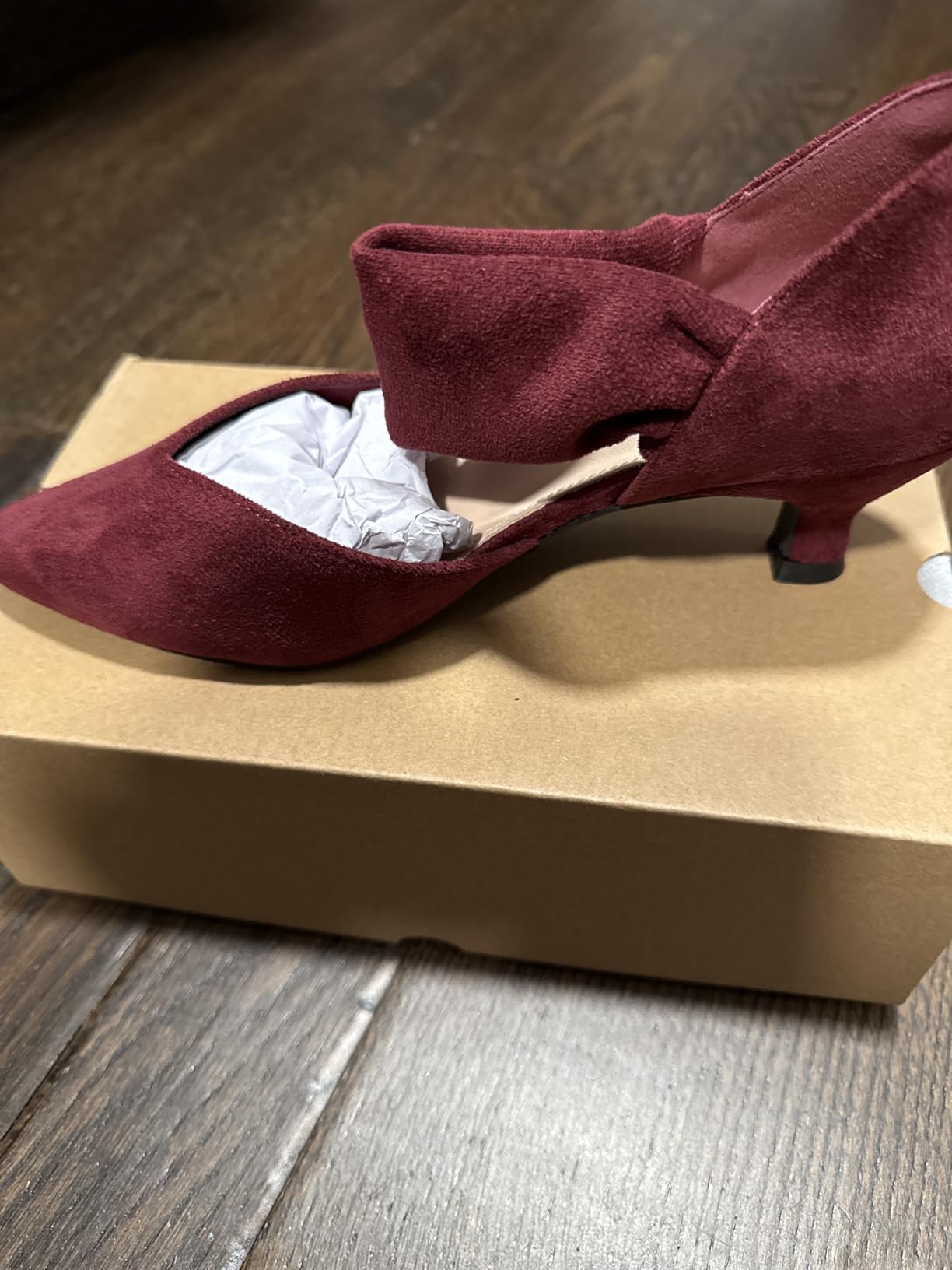 Coutgo Womens Low Kitten Heel Dress Shoes Pointed Toe Slip on Ankle Strap Cutout Elegant Party Wedding Pumps customer photo 2