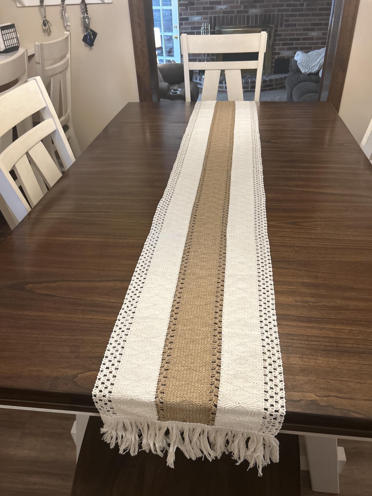 FEXIA Boho Table Runner for Fall Home Decor 12x72 Rustic with Tassels | 72 Inches Long Farmhouse Kitchen Dining Room Macrame Burlap Coffee Table Decoration Dresser Runner Pottery Barn Furniture customer photo 1