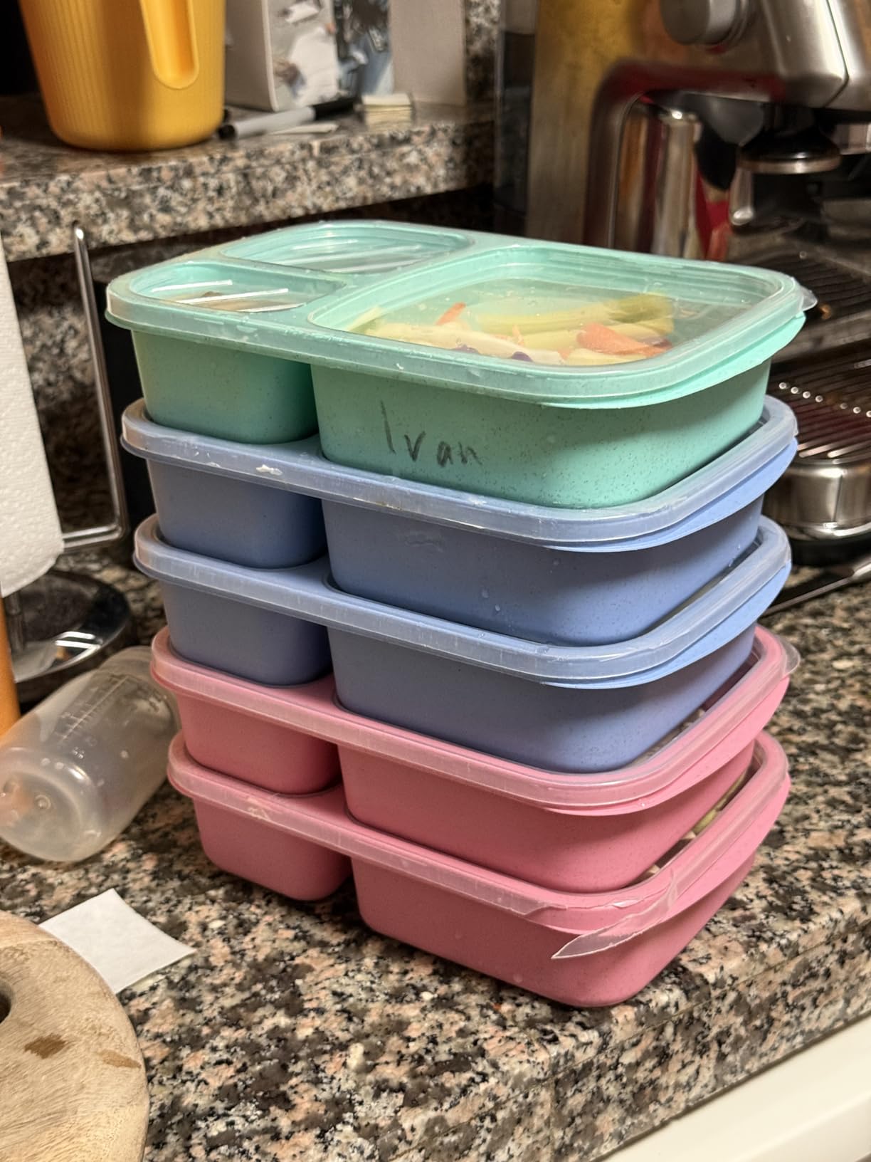 buluker 4 Pack Bento Lunch Box Set 3 Compartment Food Storage Containers Wheat Straw Meal Prep Lunch Box Plastic Food Storage Containers, Microwave and Dishwasher Safe (light colour) customer photo 2