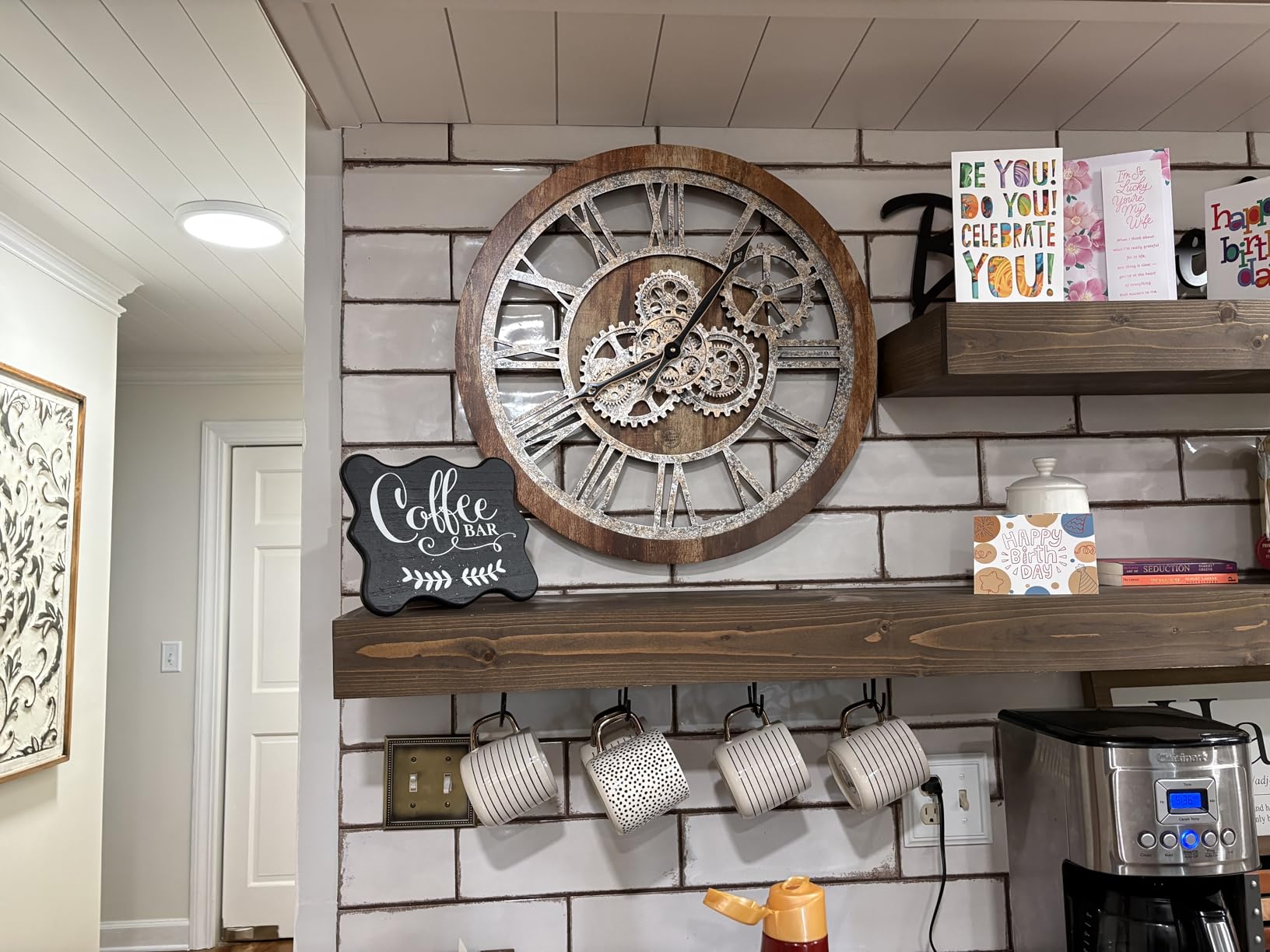The Gears Clock The Original Real Moving Gear Wall Clock Vintage Industrial Oversized Rustic Farmhouse (24 inch (60cm),White Farmhouse) customer photo 1