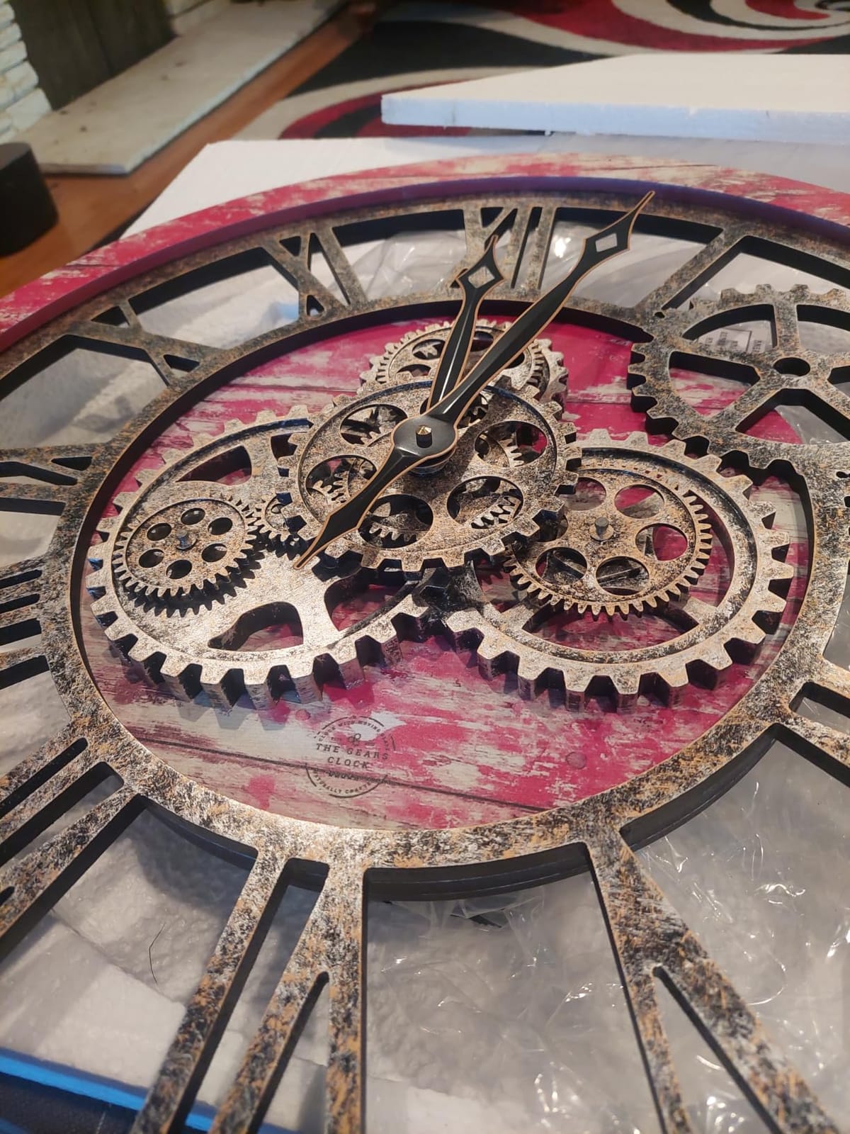 The Gears Clock The Original Real Moving Gear Wall Clock Vintage Industrial Oversized Rustic Farmhouse (24 inch (60cm),White Farmhouse) customer photo 2