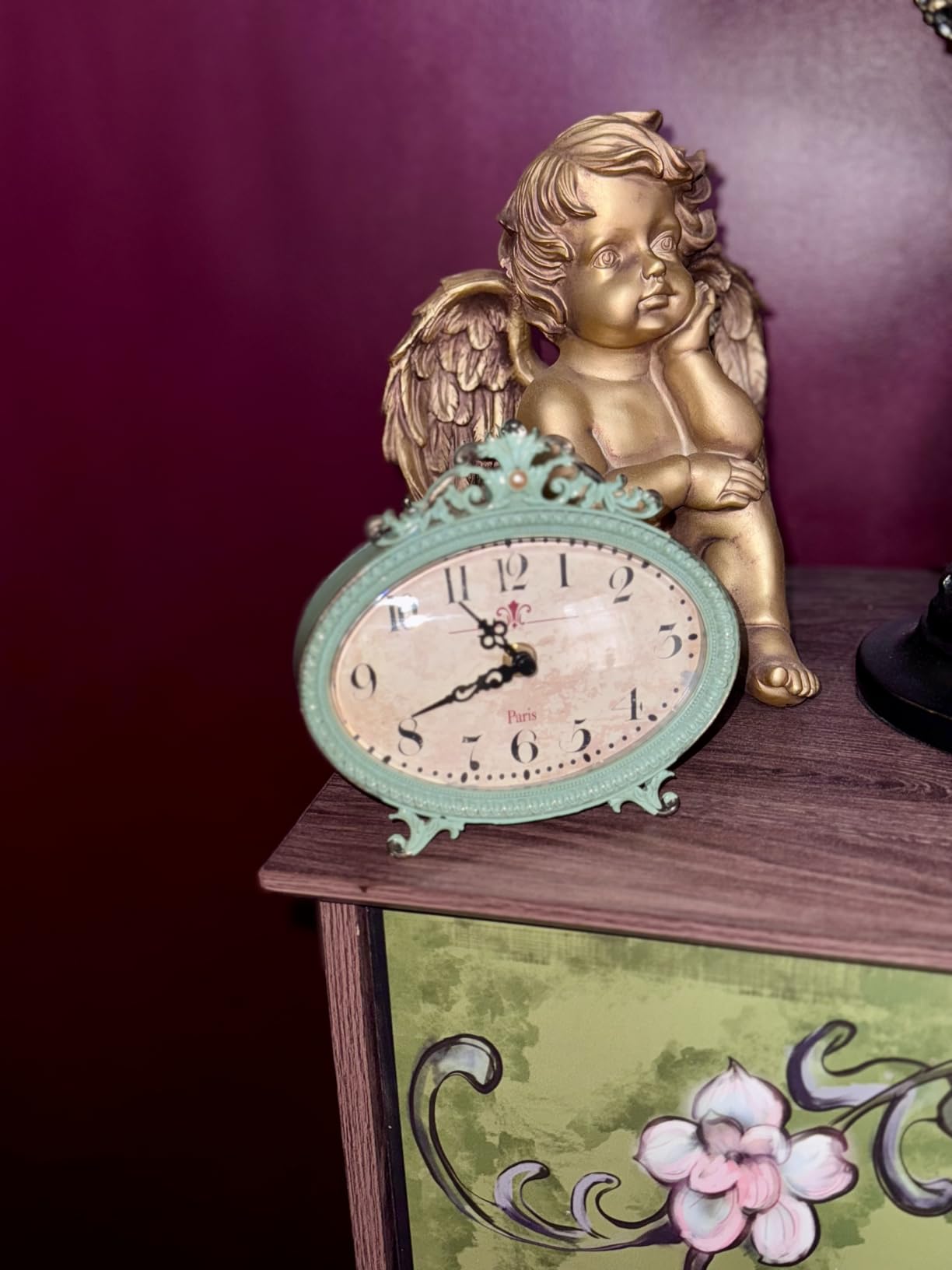 Creative Co-Op Distressed Pewter Mantel Clock, Gold Finish customer photo 2