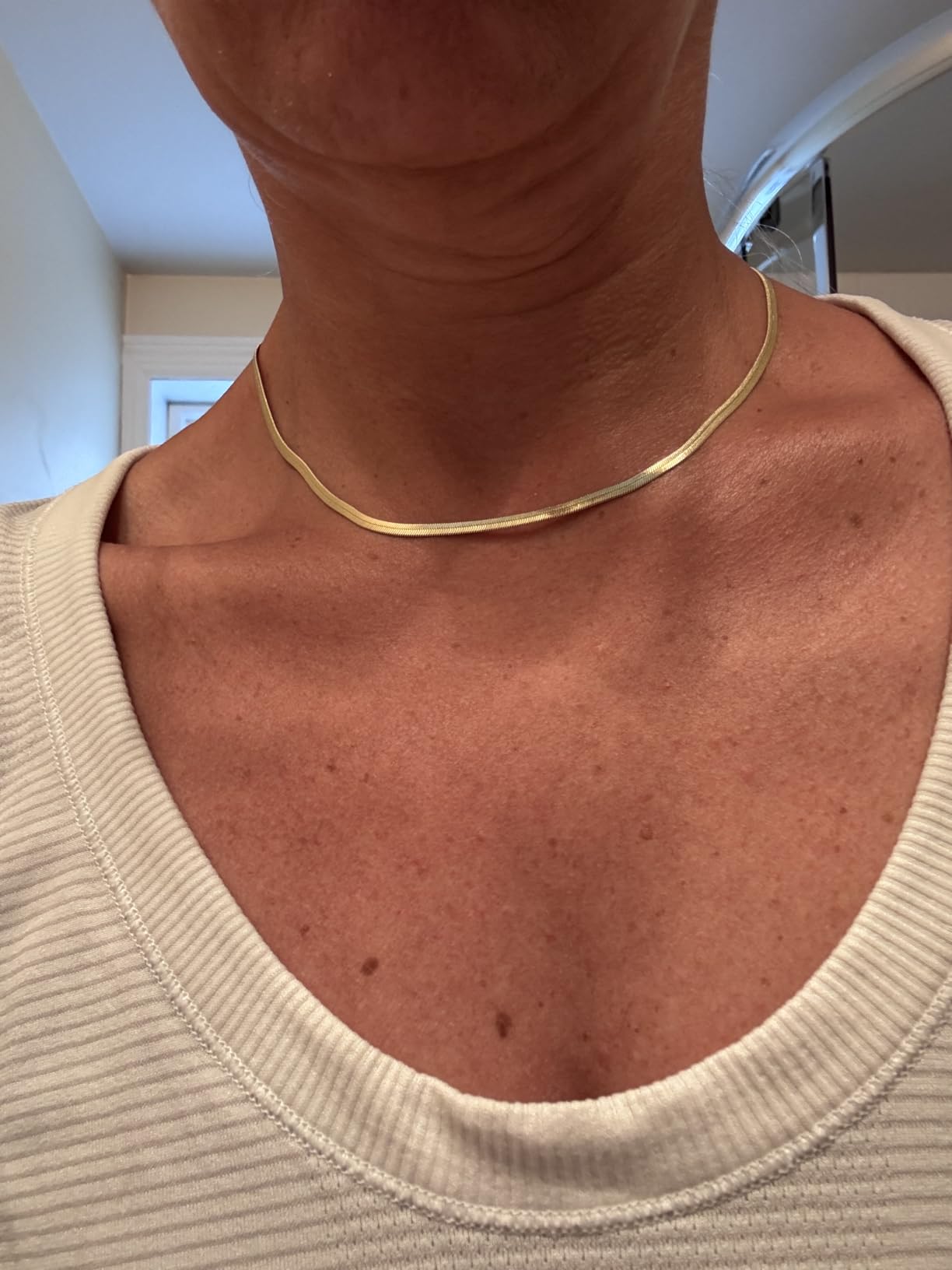 DEARMAY 14K Gold Plated Herringbone Necklaces for Women, Dainty Gold Snake Choker Chain Non Tarnish Trendy Simple Thin & Chunky Options customer photo 1