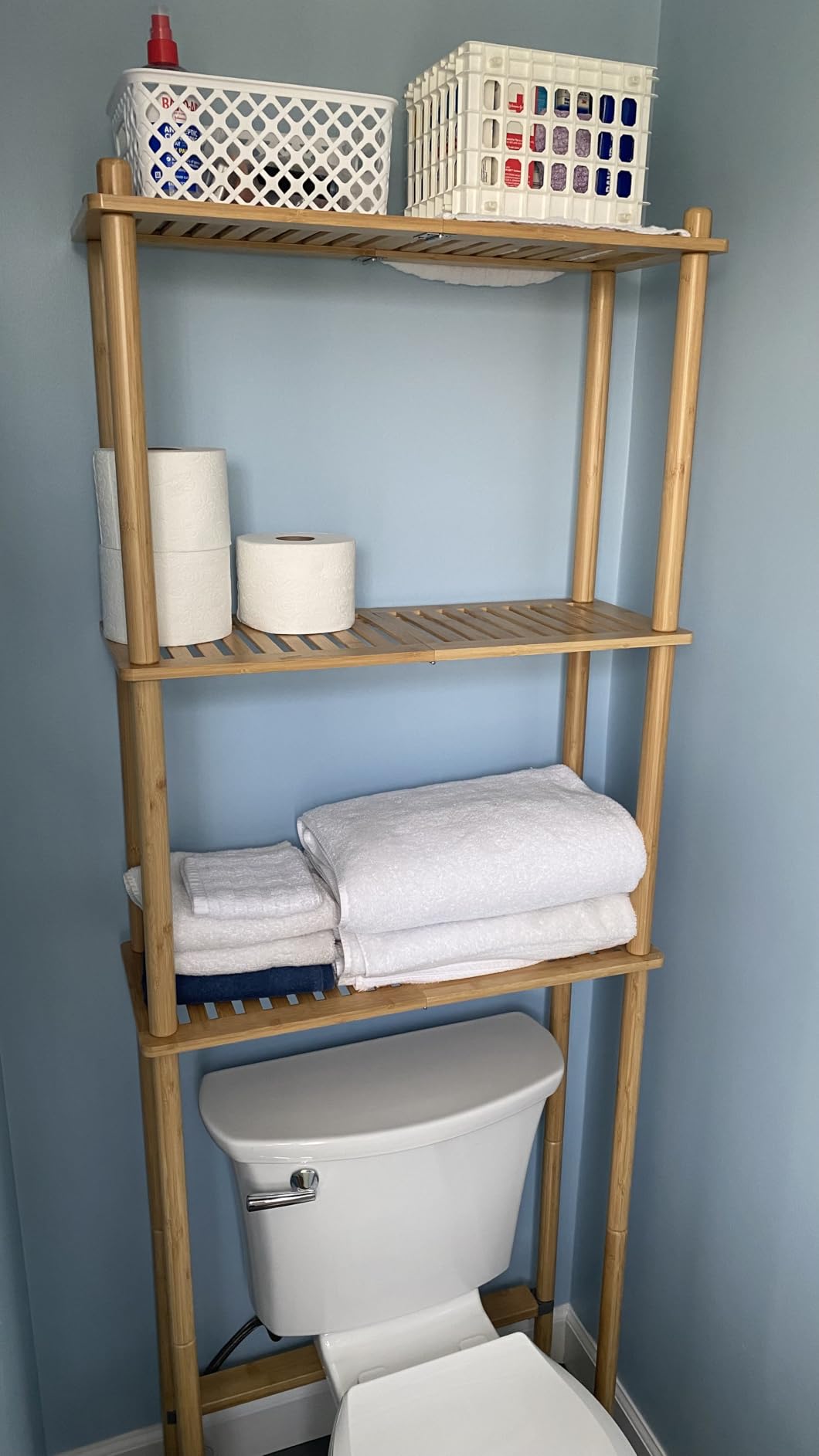 AmazerBath Bamboo Over The Toilet Storage Shelf, 3-Tier Bathroom Over Toilet Organizer Rack, Freestanding Above Toilet Shelf for Bathroom, Laundry, Space Saver, Natural Color customer photo 2