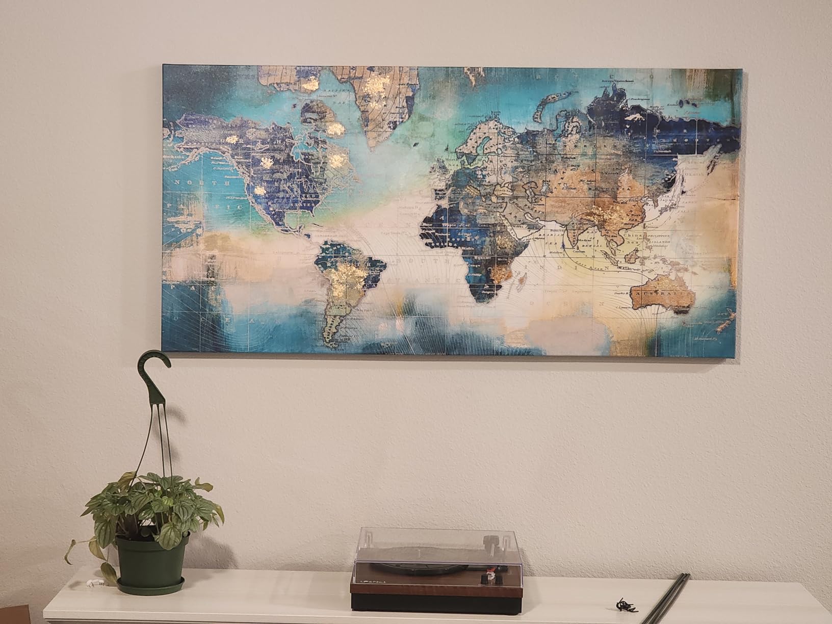 Large World Map Canvas Prints Framed Wall Art for Living Room Office 24x48 Green World Map Picture Artwork Decor for Home Decoration(With Soild Wood Dark Framed) customer photo 1