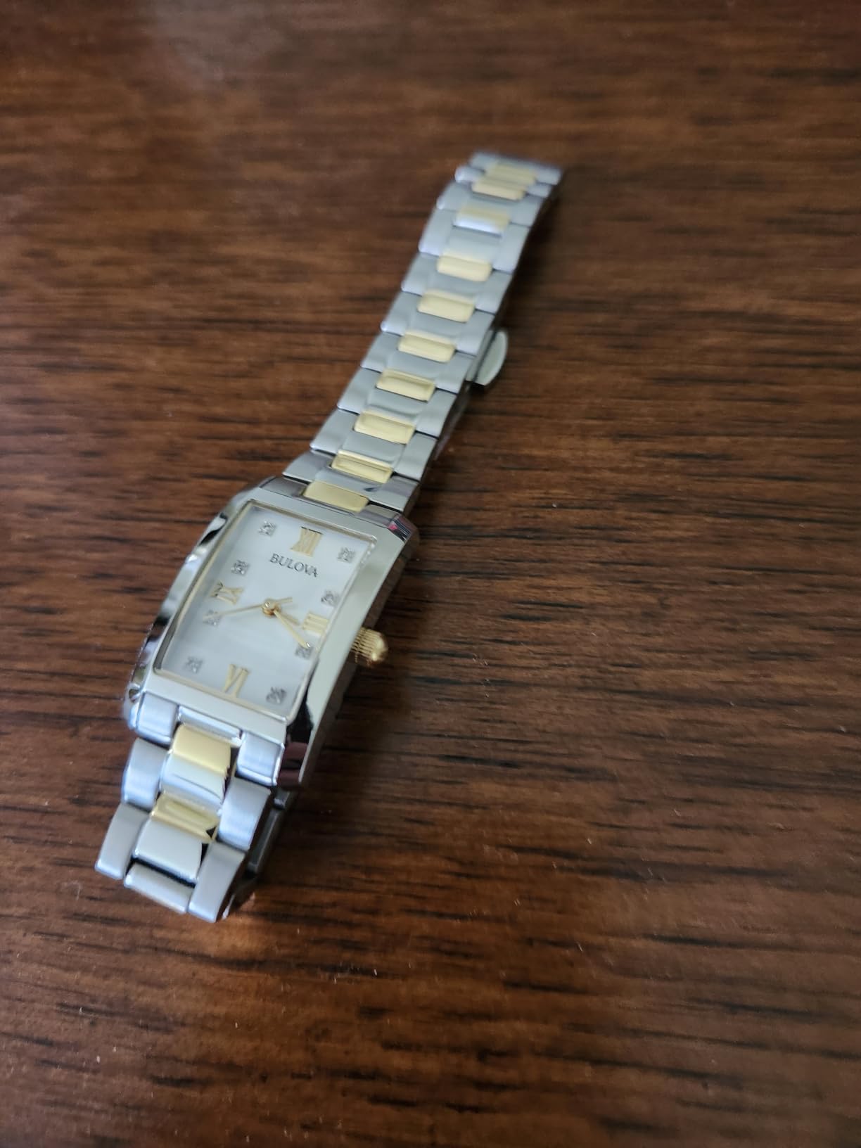 Ladies' Classic Diamond Two-Tone Stainless Steel 3-Hand Quartz Watch, Rectangle customer photo 2