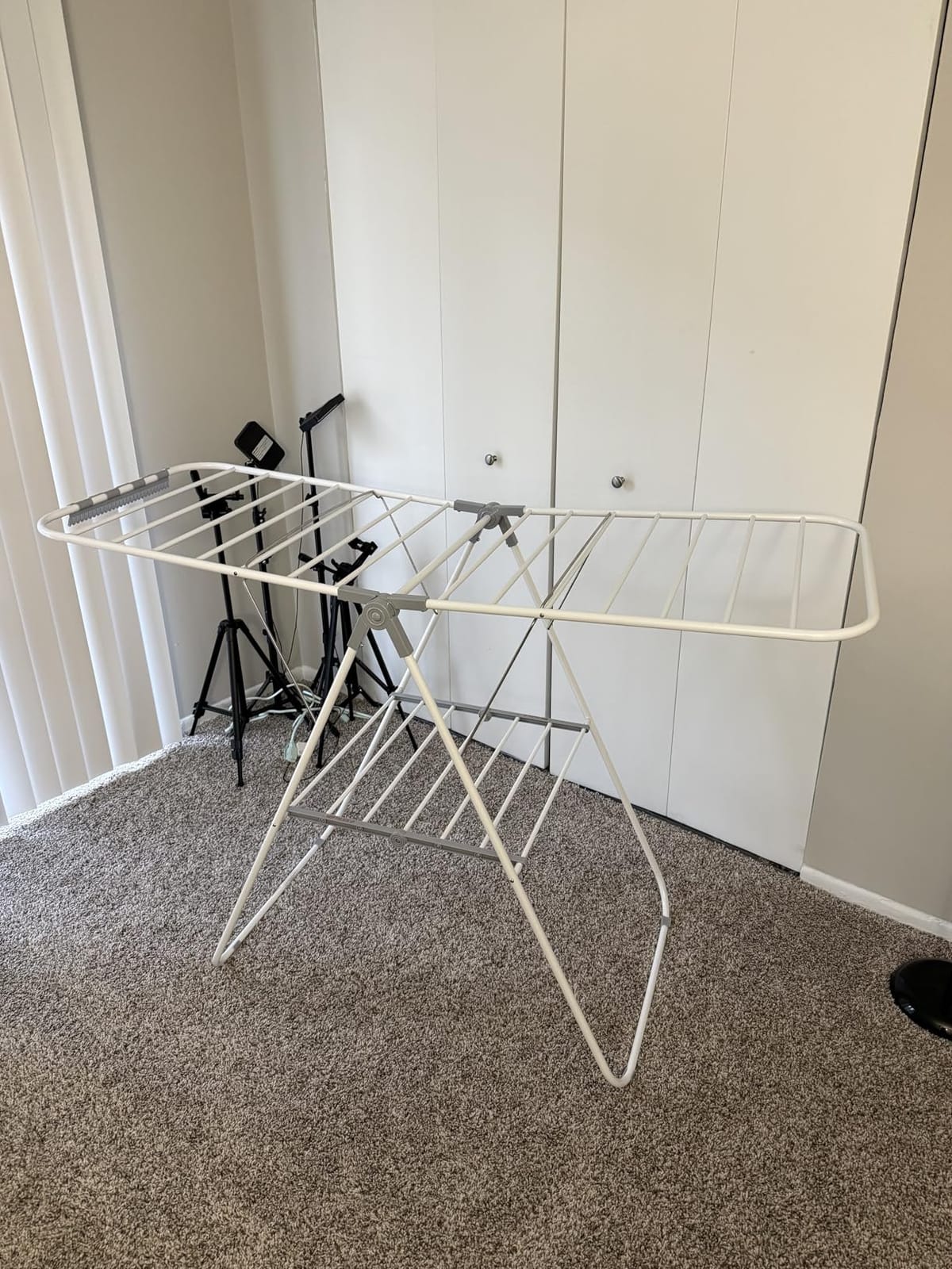 SONGMICS Clothes Drying Rack, Foldable Space-Saving Laundry Drying Rack, Floor-Standing Airer, 2 Height-Adjustable Gullwings, Sock Clips, Silver and Gray customer photo 2
