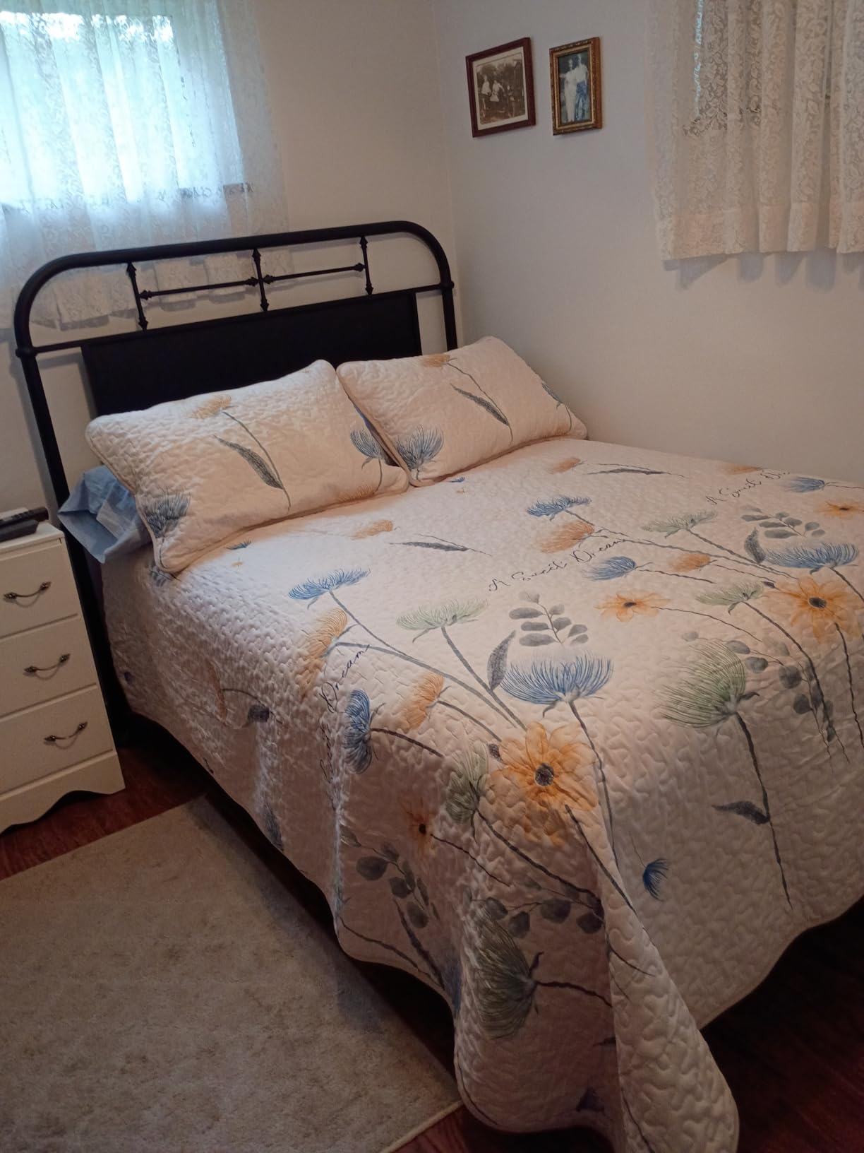 Dinjoy Floral Quilt Set Queen Colorful Flower Bedspreads with 2 Pillowcases | Bohemian Bedspread Bed Cover Soft Lightweight Spring Summer Coverlet Farmhouse Bedding for Fall Winter (96