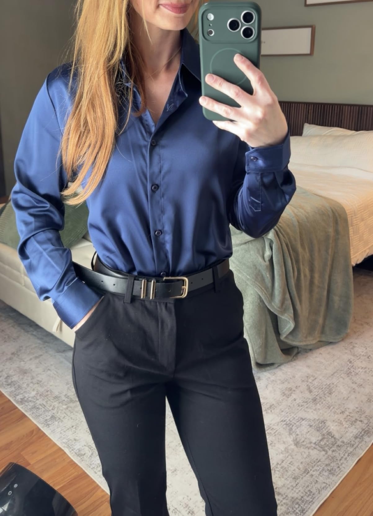 CUNLIN Womens Soft Satin Silk Leopard Button Down Shirts for Women Silky Long Sleeve Work Shirt Dress Blouses Tops customer photo 1