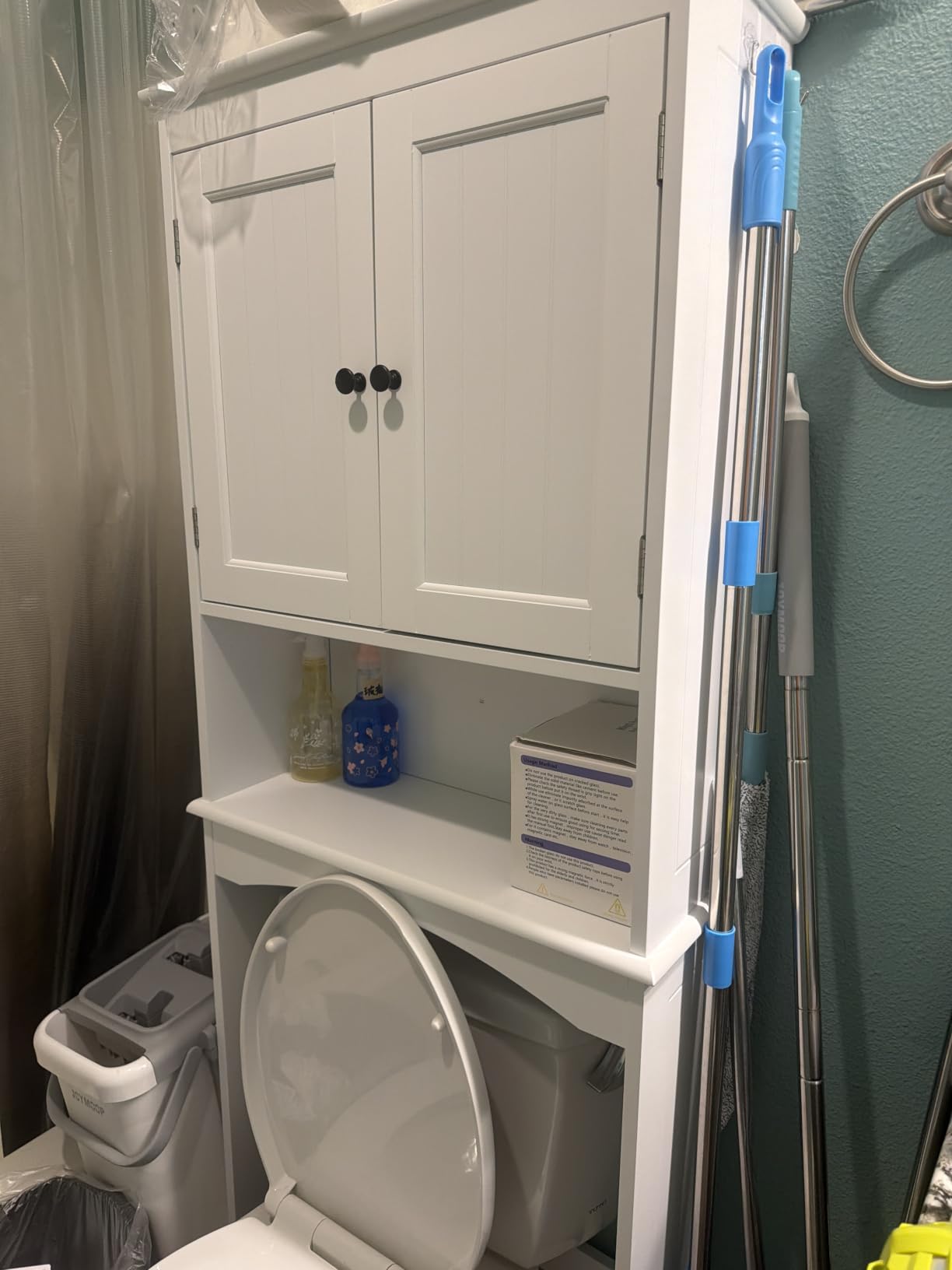 Gizoon Over the Toilet Storage Cabinet with Adjustable Shelf, White | Bathroom Space Saver Organizer Above Toilet with Open Shelf and Double Doors, Taller Wooden Free Standing Toilet Rack customer photo 1