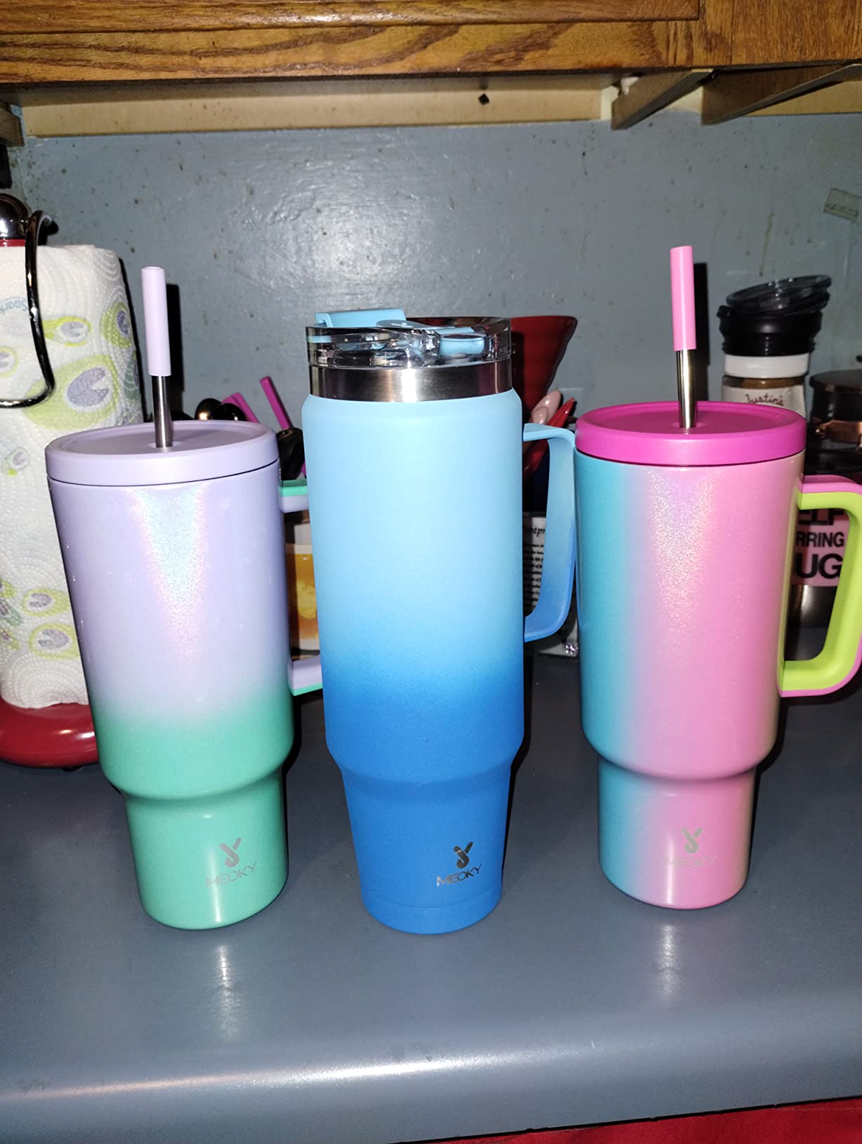 Meoky 40oz Tumbler with Handle, Leak-proof Lid and Straw, Insulated Coffee Mug Stainless Steel Travel Mug, Keeps Cold for 34 Hours or Hot for 10 Hours (Night) customer photo 1