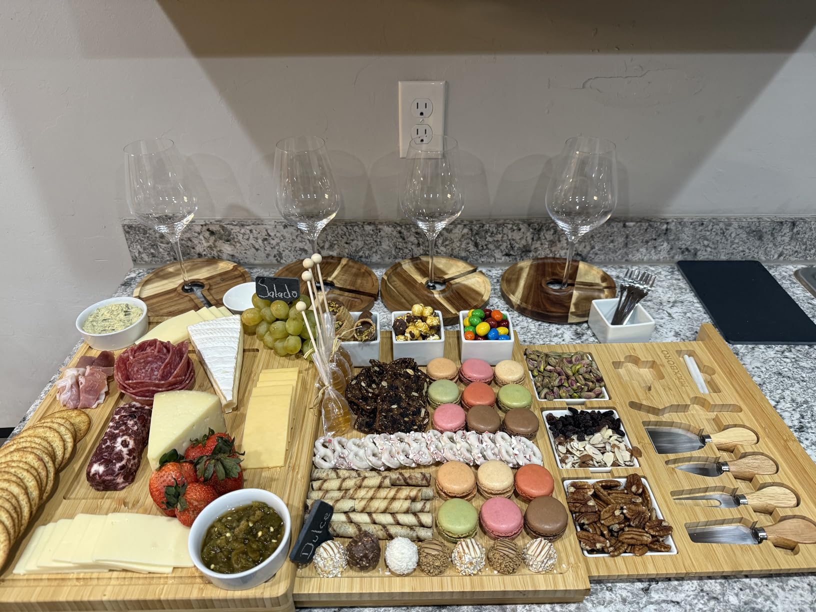 Extra Large Bamboo Charcuterie Board, 3-Layer Pull-Out Cheese Trays | 33.7