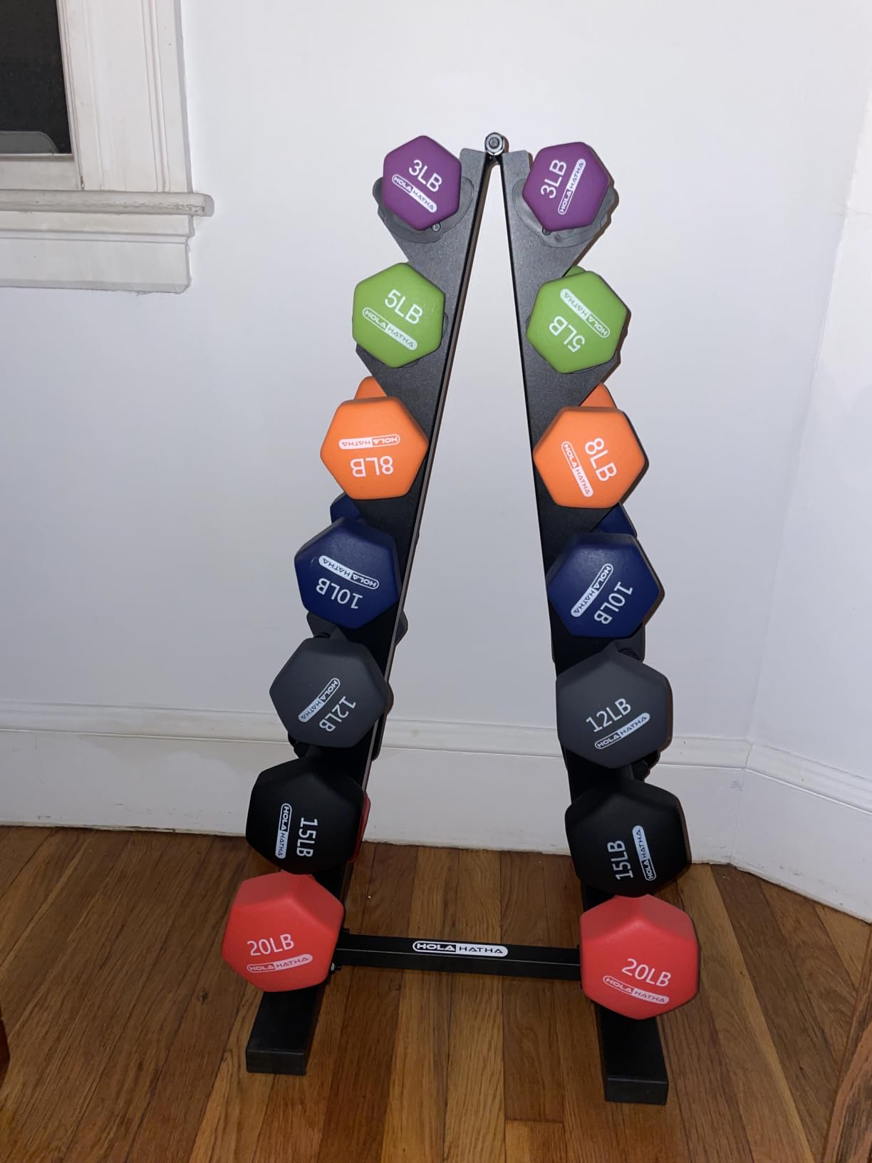 HolaHatha 1, 2 and 3 lb Neoprene Dumbbell Strength Training Weight Set with Rack customer photo 1