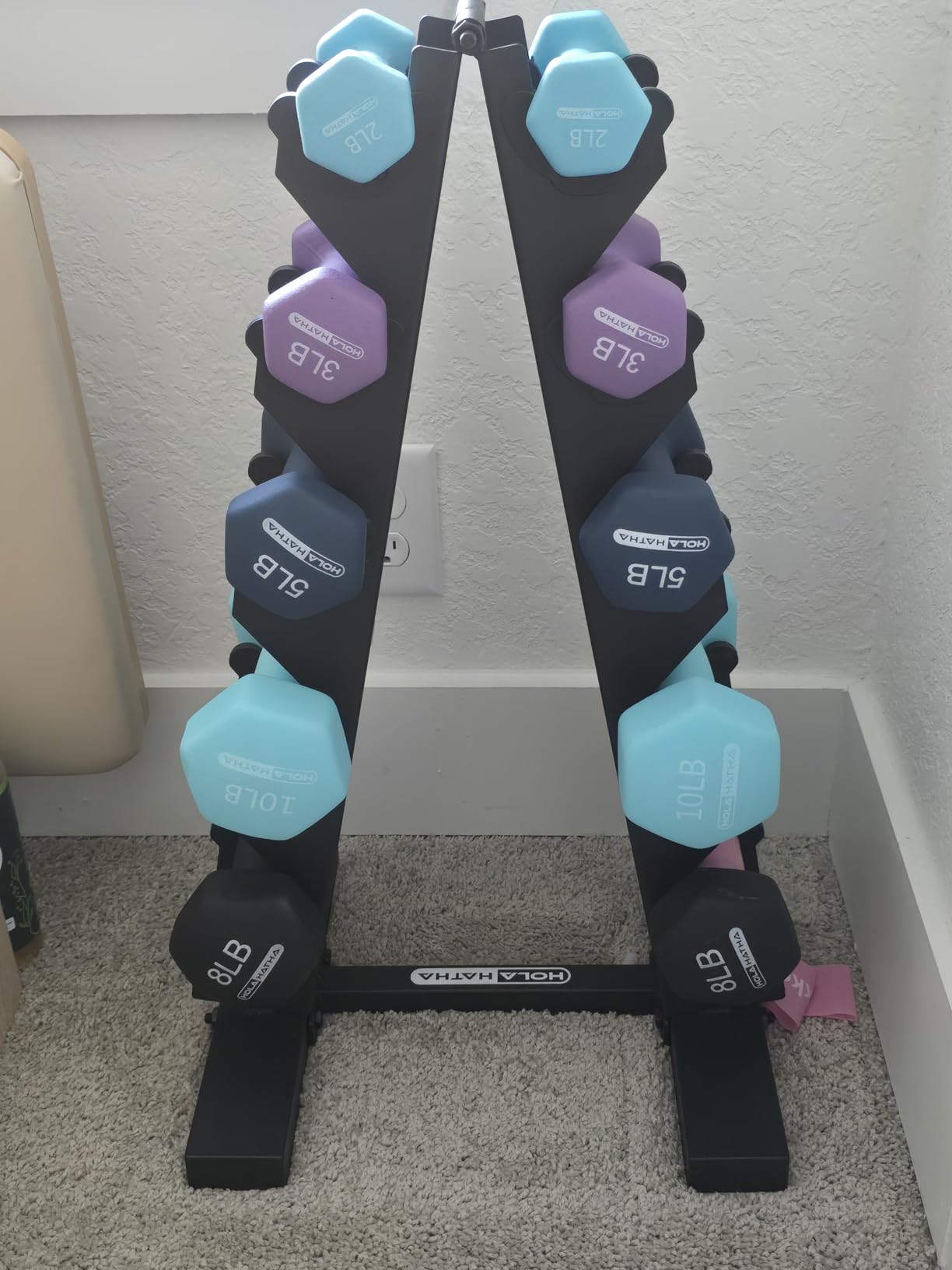 HolaHatha 1, 2 and 3 lb Neoprene Dumbbell Strength Training Weight Set with Rack customer photo 2