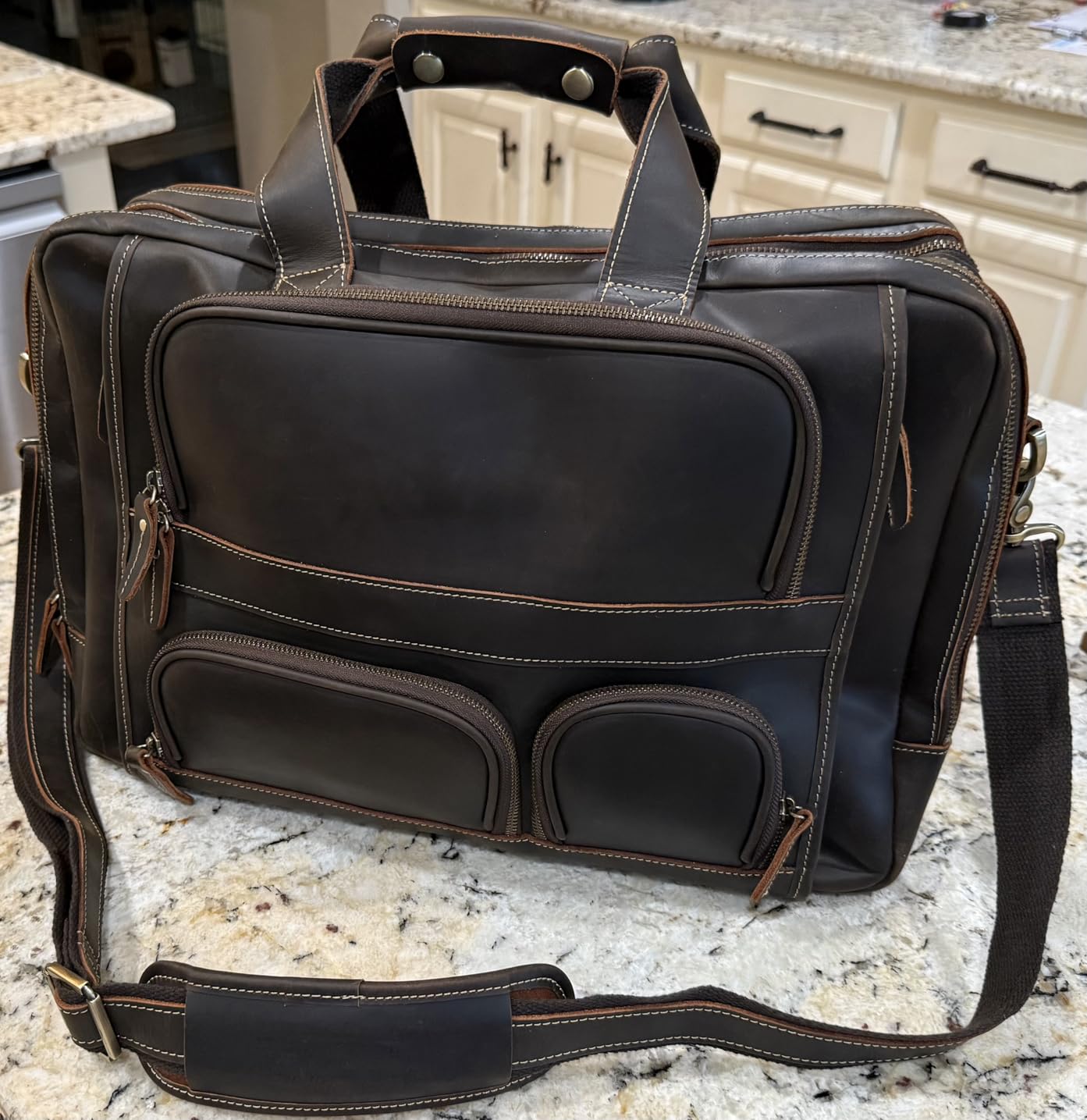 Polare Full Grain Cowhide Leather 17'' Laptop Large Briefcase for Men Business Messenger Bag Work Bag customer photo 2