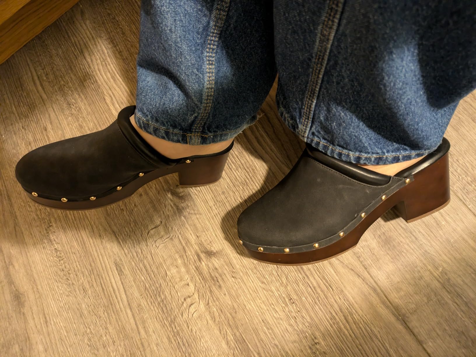 CUSHIONAIRE Guest Platform Clogs for Women, Heeled Faux Wood Mules with Studded Detailing and Memory Foam Footbed customer photo 1