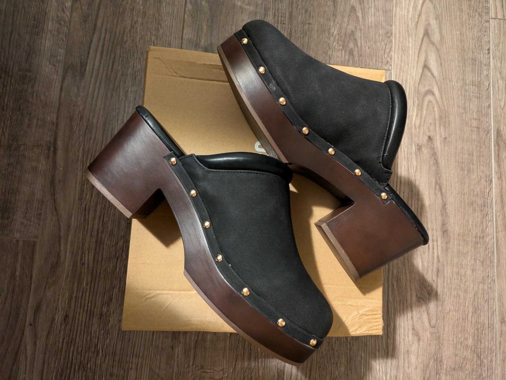CUSHIONAIRE Guest Platform Clogs for Women, Heeled Faux Wood Mules with Studded Detailing and Memory Foam Footbed customer photo 2