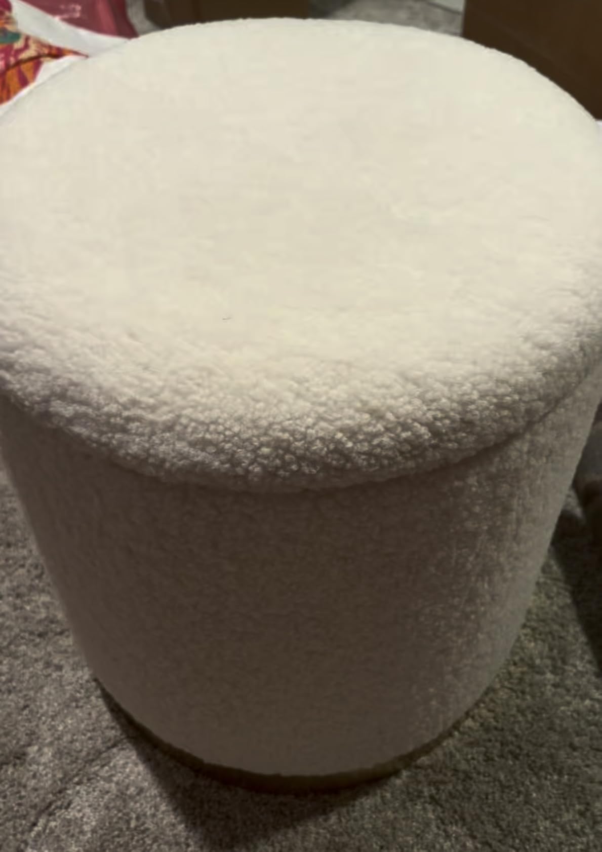 Boucle Round Ottoman with Storage, Vanity Stool with Storage for Bedroom, Ottoman Coffee Table, Small Boucle Foot Stool for Living Room, White with Gold Plating Base customer photo 1