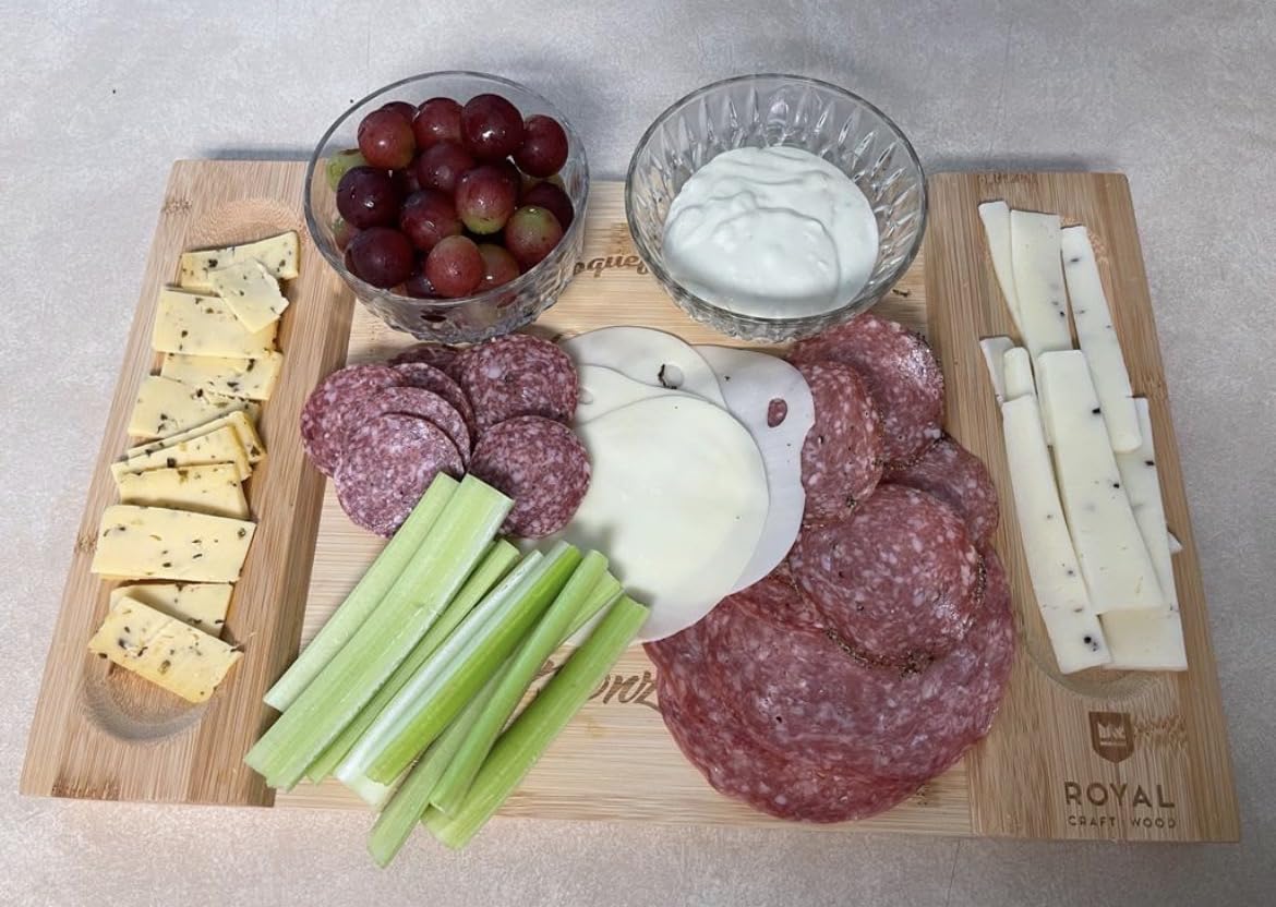 ROYAL CRAFT WOOD Extra Large Bamboo Charcuterie Boards - Large Charcuterie Board Set w/ 3 Sauce Bowls, 4 Knives & Slate Plate - Unique Cheese Board & Serving Tray - Ideal Housewarming Gift customer photo 2
