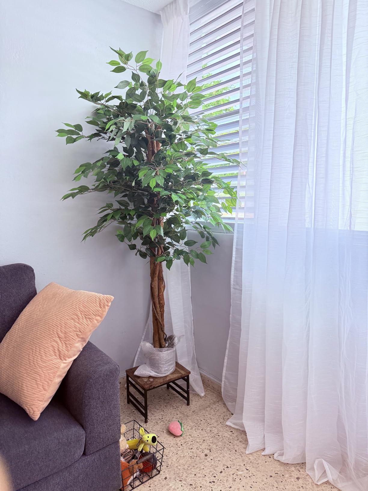 6.2ft Ficus Artificial Trees with 3 Natural Curved Trunks, 74