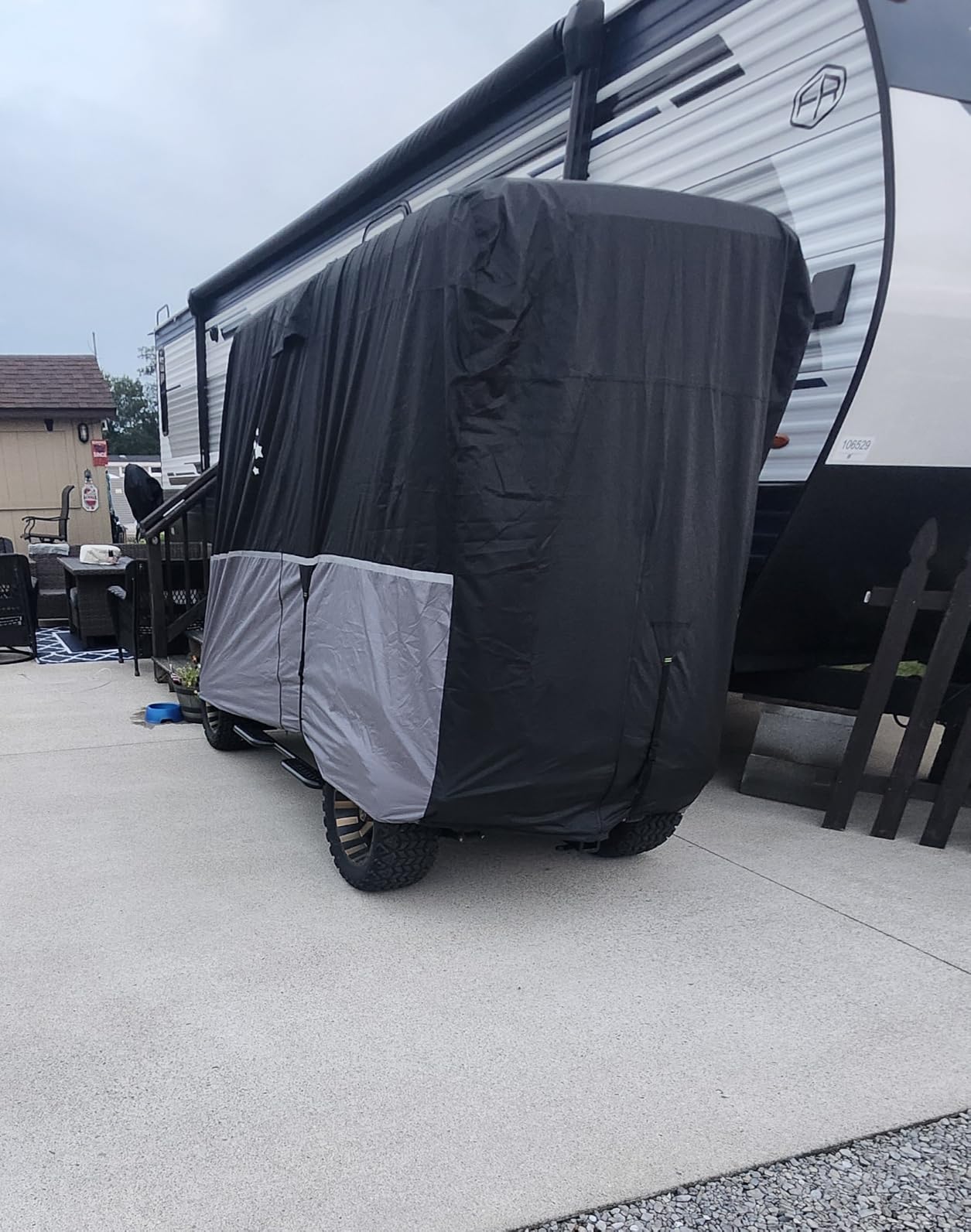 2/4/4+2 Passenger Golf Cart Cover Fits EZGO, Club Car, Yamaha, Heavy Duty 420D Waterproof Windproof Sunproof Outdoor All-Weather Full Cover (Black Gray-L) customer photo 1