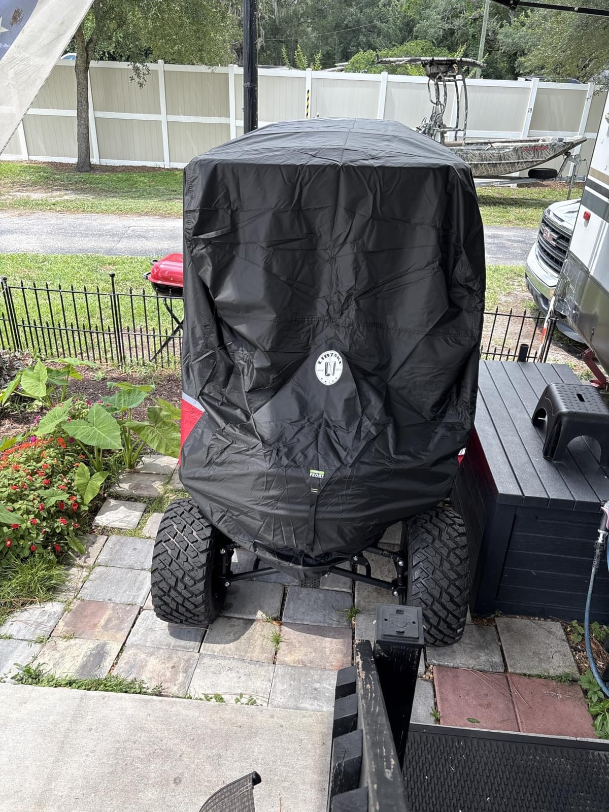 2/4/4+2 Passenger Golf Cart Cover Fits EZGO, Club Car, Yamaha, Heavy Duty 420D Waterproof Windproof Sunproof Outdoor All-Weather Full Cover (Black Gray-L) customer photo 2