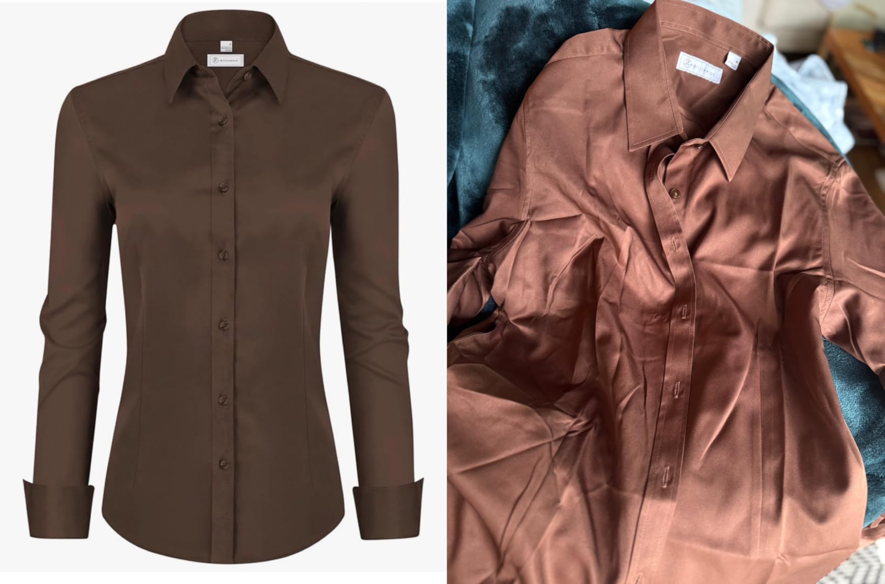 siliteelon Womens Classic-Fit Dress Shirts Long Sleeve Button Down Wrinkle-Free Stretch Solid Casual Work Office Blouse Top customer photo 2
