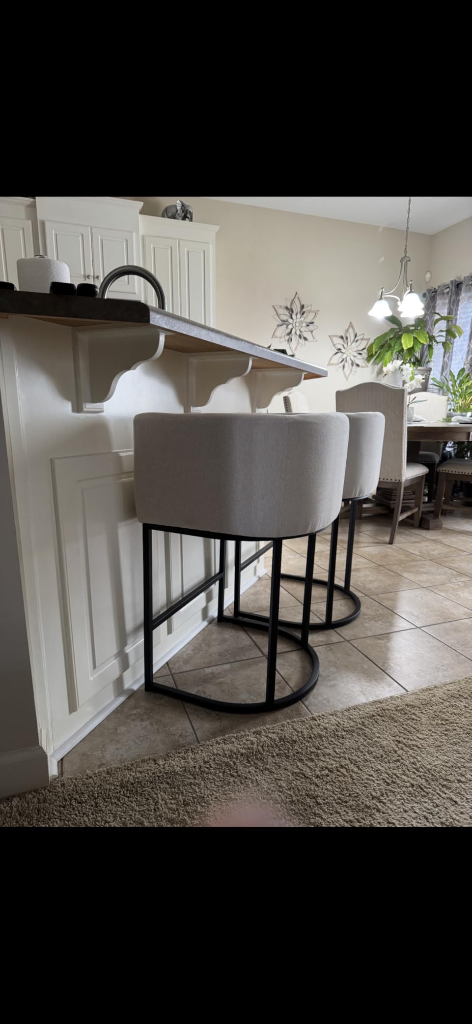 RIVOVA Contemporary Cream Linen Bar Stools Set of 3, 24