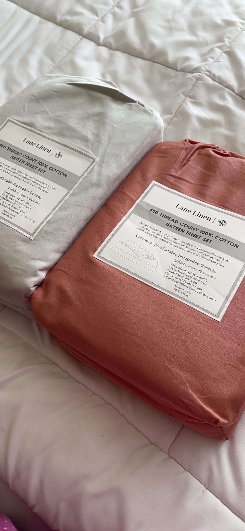 LANE LINEN Queen Sheet Set - 450TC Premium Long-Staple Cotton Sateen, White | Queen Bed Sheets - Soft, Breathable, Cooling & Silky, With a Snug 15 Inch Deep Pocket, OEKO-TEX Certified customer photo 1