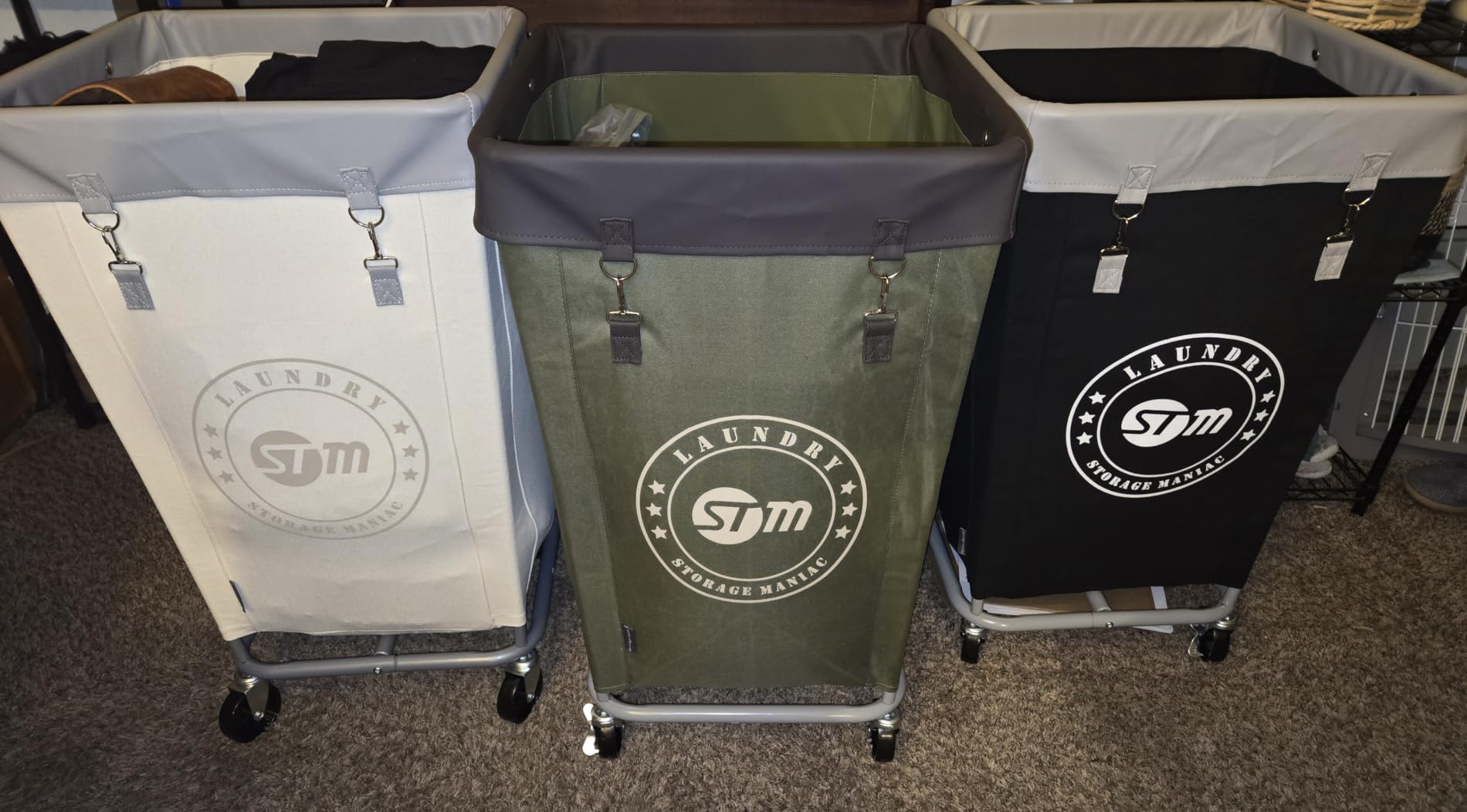 STORAGE MANIAC Commercial Laundry Hamper with Heavy Duty Steel Frame, 160 L Industrial Clothes Basket Cart with Wheels for Big Family, Home, Hotel, Laundry Room, 18''L x 18''W x 31''H, Medium Beige customer photo 2