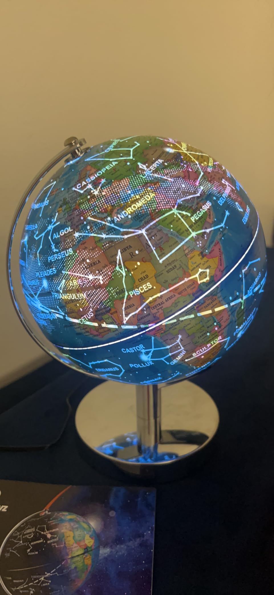 USA Toyz Illuminated Globe for Kids Learning- 3-in-1 STEM Globes of the World with Stand, Constellation Map, Built-in LED Night Light Desk Globe Lamp, Non-Tip Metal Base, 9.75