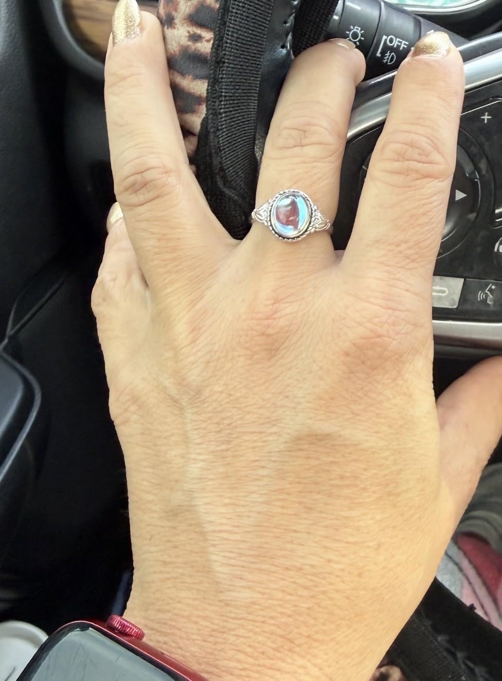 Florideco Sterling Silver Moonstone Mood Ring - Vintage Handmade Victorian Oval Solitaire - 18K White Gold Plated Color Change Ring for Women customer photo 1