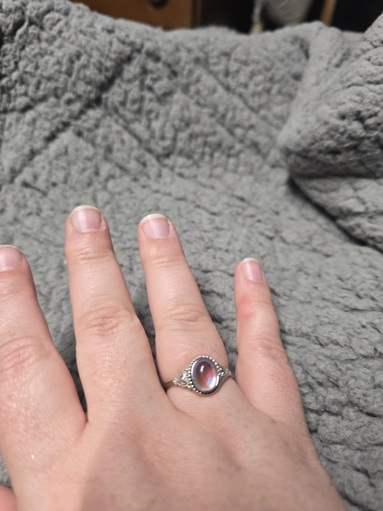 Florideco Sterling Silver Moonstone Mood Ring - Vintage Handmade Victorian Oval Solitaire - 18K White Gold Plated Color Change Ring for Women customer photo 2