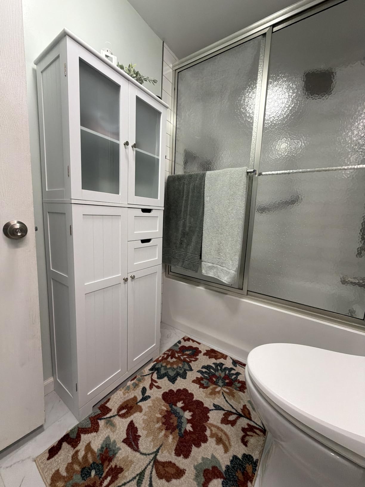 BOTLOG 67'' Tall Bathroom Storage Cabinet, Linen Cabinet with Glass Doors and Adjustable Shelves, Kitchen Pantry with 2 Drawers for Bathroom, Living Room, Dining Room, White customer photo 1