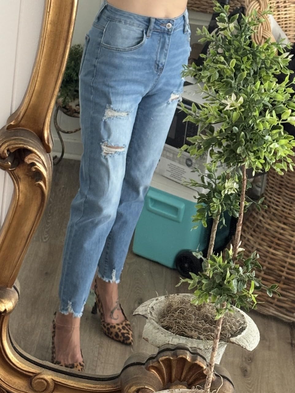 EVALESS Women's High Waisted Tummy Control Straight Ankle Ripped Jeans customer photo 1