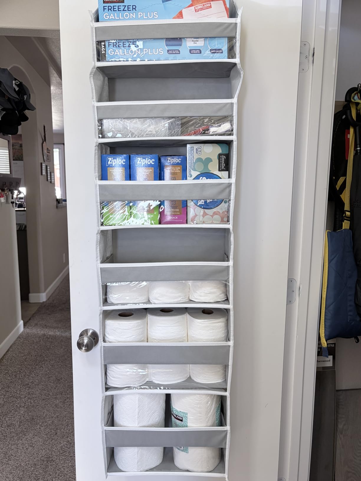 HOMELUX THEORY Over the Door Organizer, 6-Tier, 100D Fabric, Ivory | Over the door shoe organizer, 50 lbs capacity, 12 side mesh pockets, 100D extra thick fabric, Closet & entryway storage customer photo 1