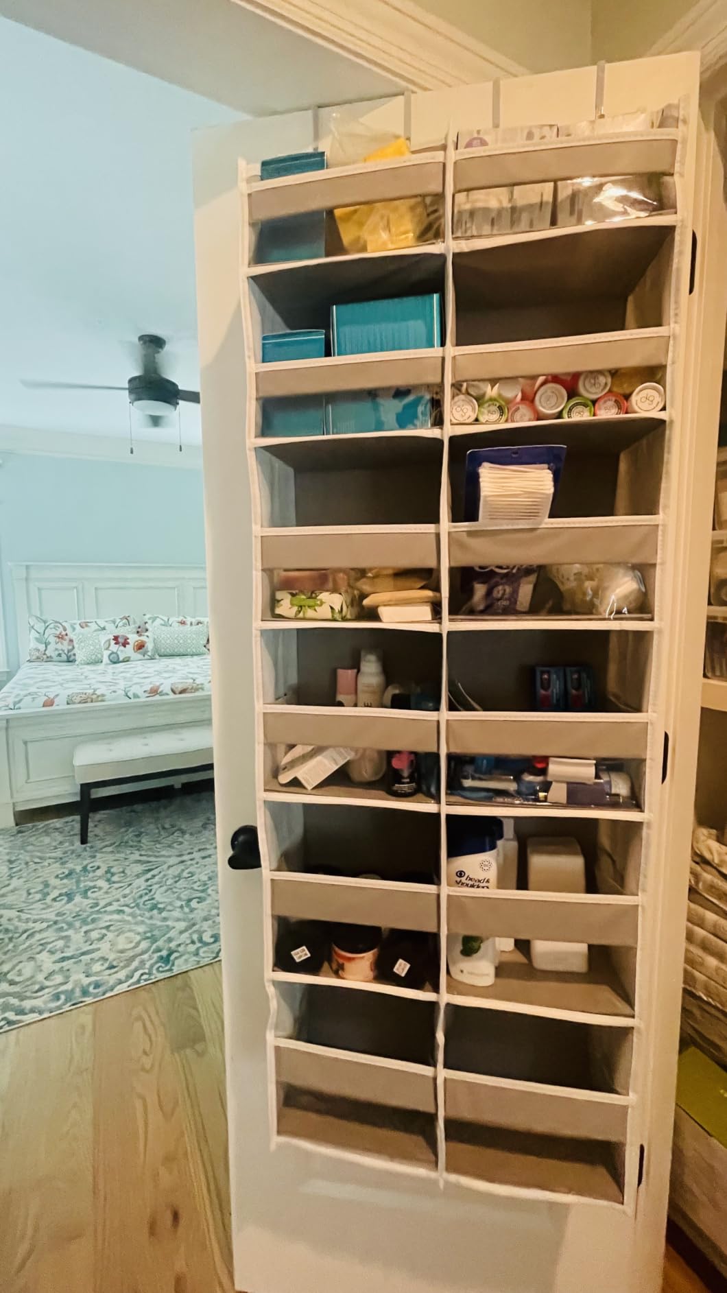 HOMELUX THEORY Over the Door Organizer, 6-Tier, 100D Fabric, Ivory | Over the door shoe organizer, 50 lbs capacity, 12 side mesh pockets, 100D extra thick fabric, Closet & entryway storage customer photo 2