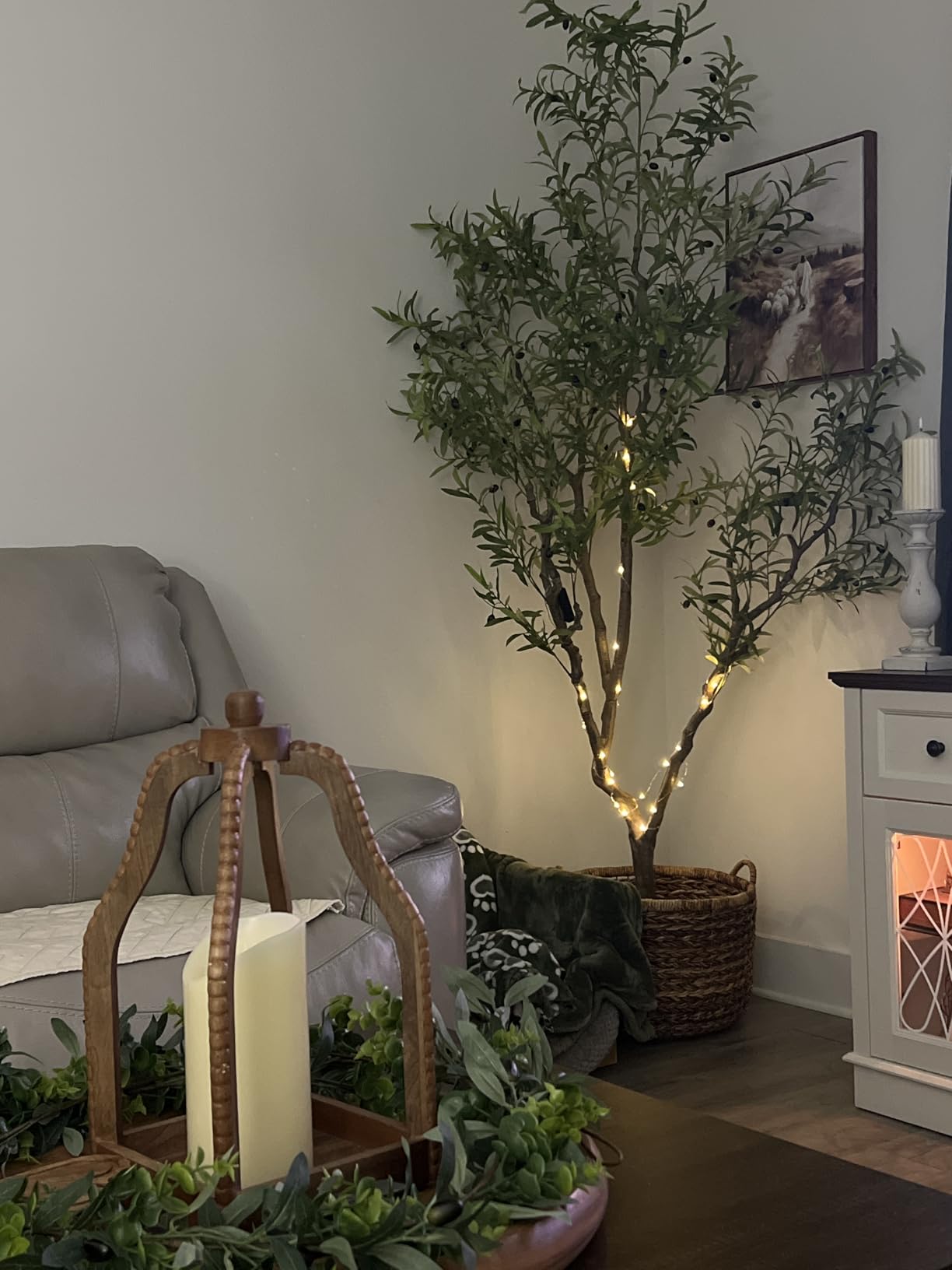 FEELEAD 7ft Faux Olive Tree with Natural Olive Branches & Realistic Leaves | Fake Potted Olive Silk Tree with Sturdy Base - Realistic Olive Trees Artificial Indoor for Modern Home Entryway Office Decor customer photo 1