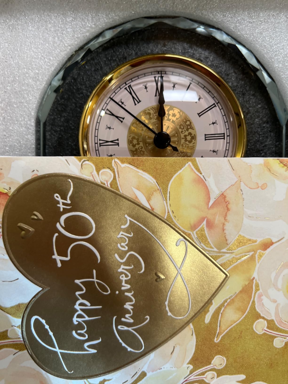 YWHL 50th Wedding Anniversary Quartz Clock Gifts for Parents, 50 Years Golden for Couple, Happy 50th Anniversary Decoration Gift for Her Him (Battery not Included) customer photo 1